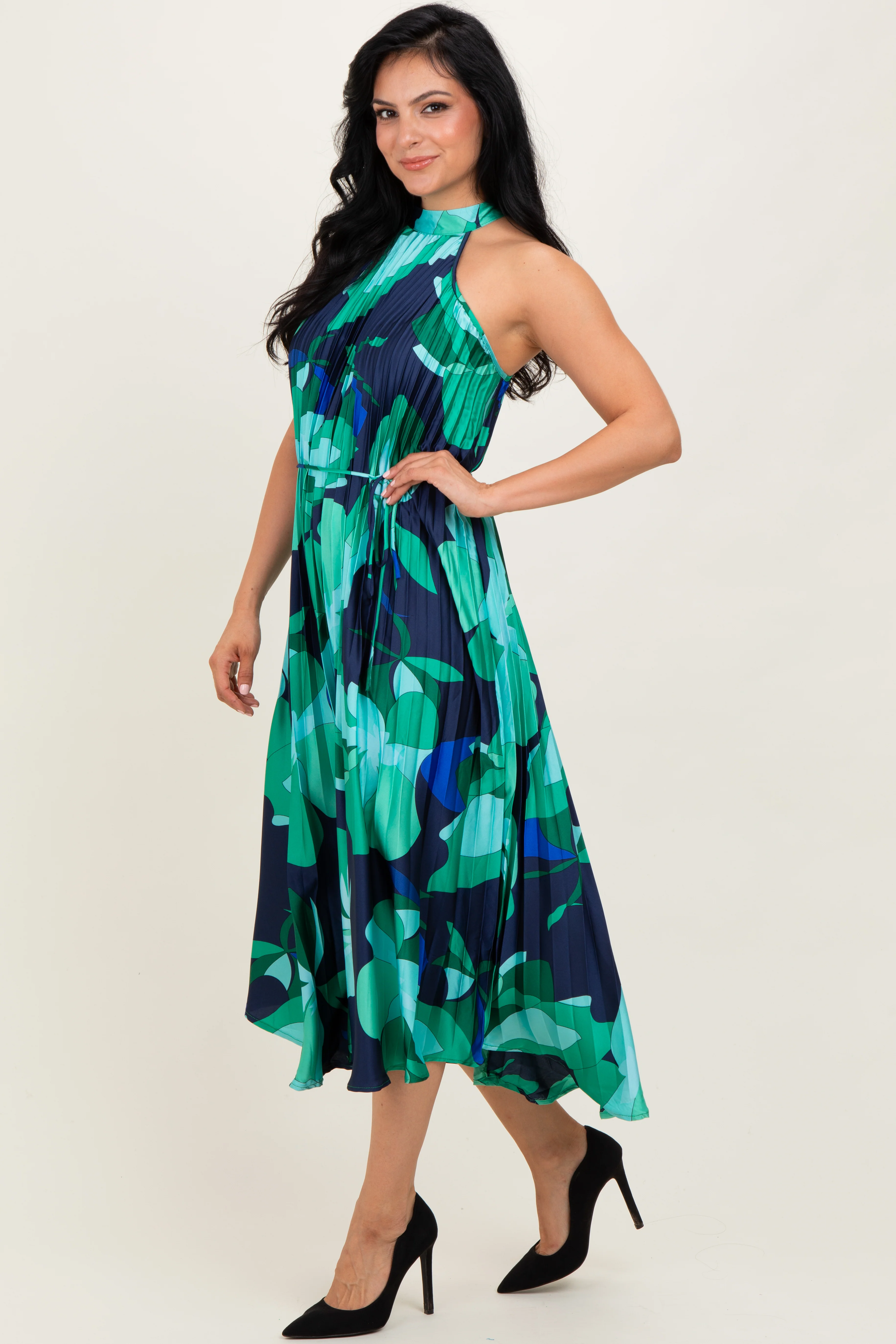 Jade Printed Pleated Halter Midi Dress - Image 3