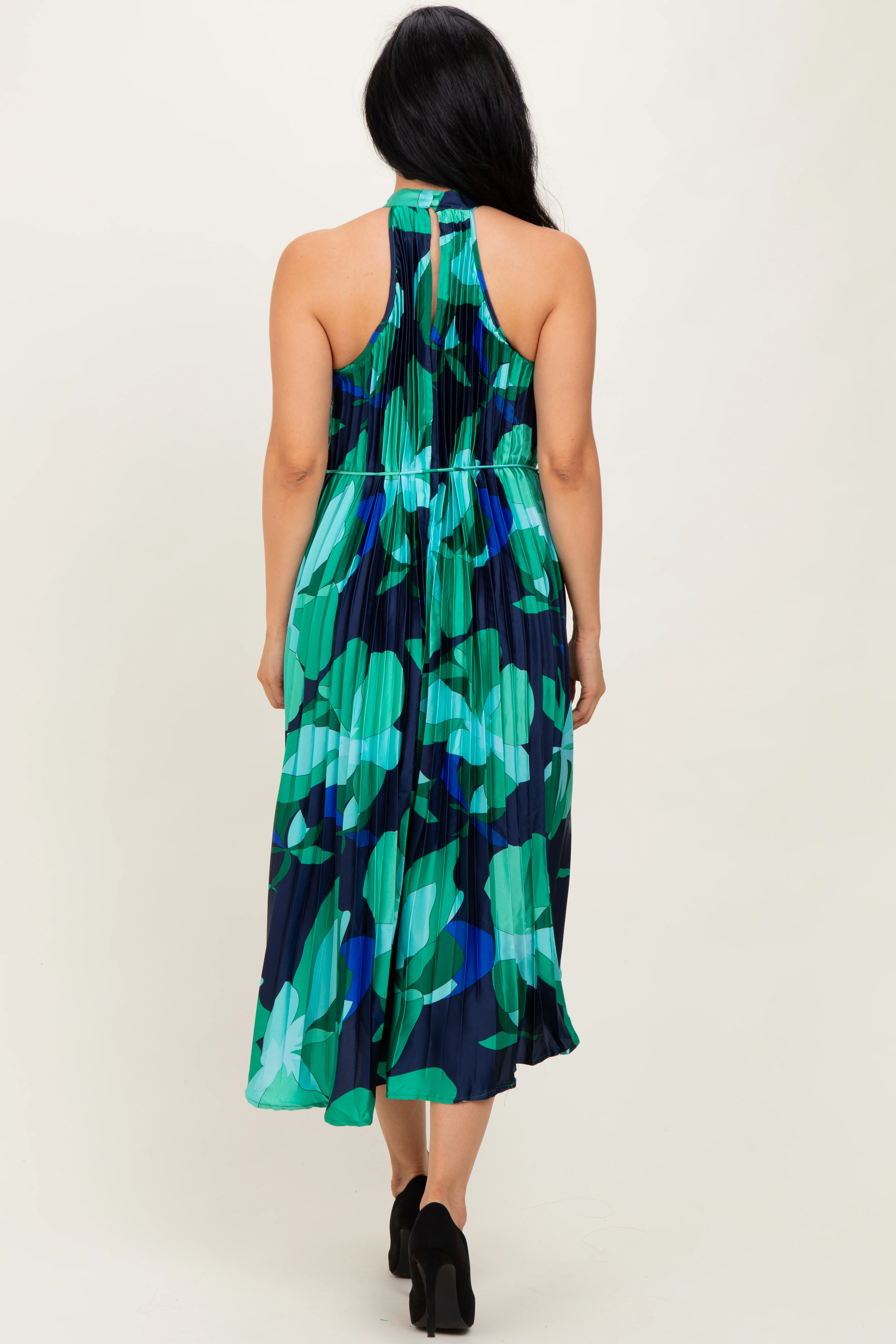 Jade Printed Pleated Halter Midi Dress - Image 4