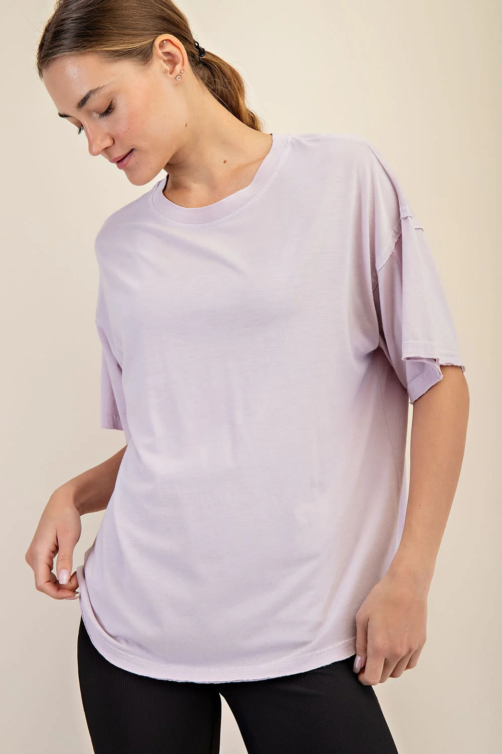 Lavender Boxy Raw Edge Maternity Short Sleeve Tee - Image 5