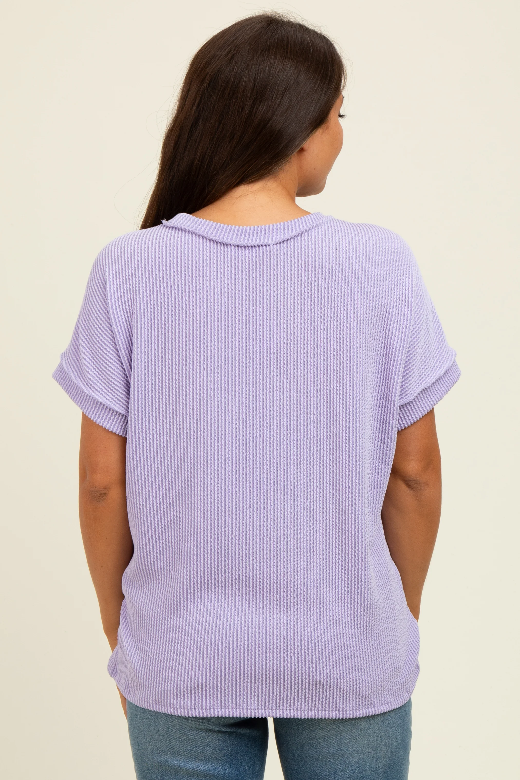 Lavender Exposed Seam Short Sleeve Maternity Top - Image 4