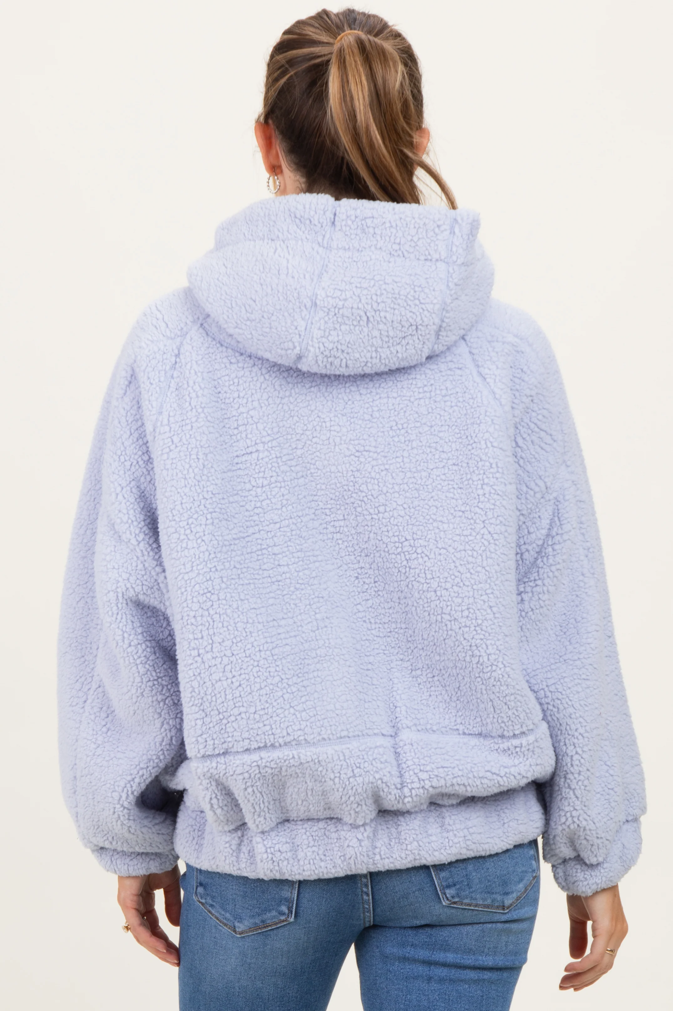 Lavender Faux Sherpa Quarter Zip Maternity Hoodie - Image 4