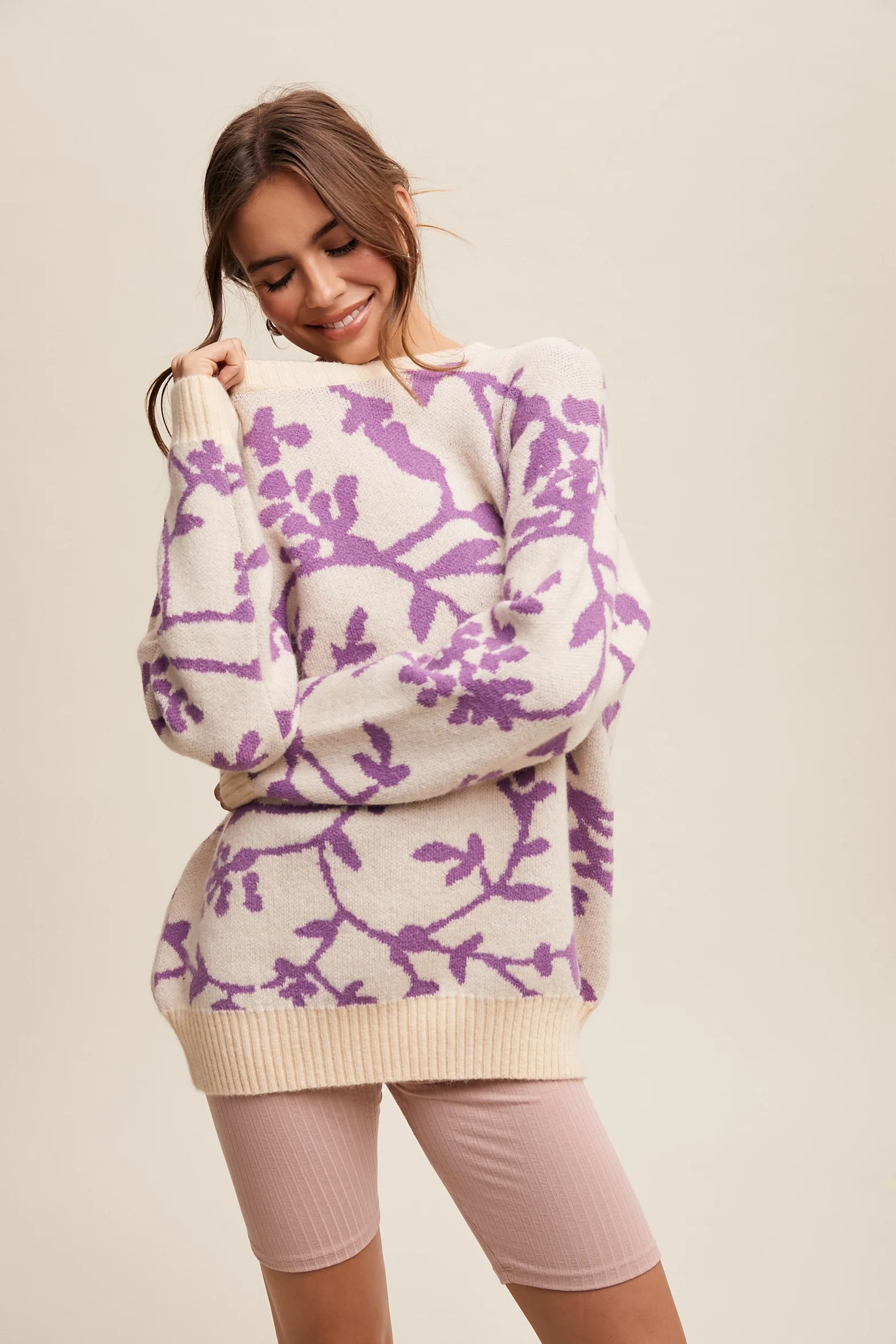 Lavender Floral Drop Shoulder Maternity Sweater - Image 5