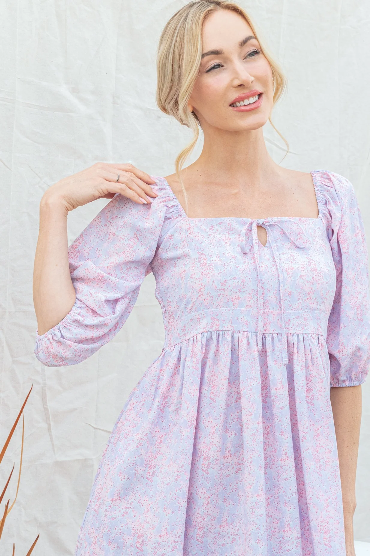 Lavender Floral Front Tie Dress - Image 3