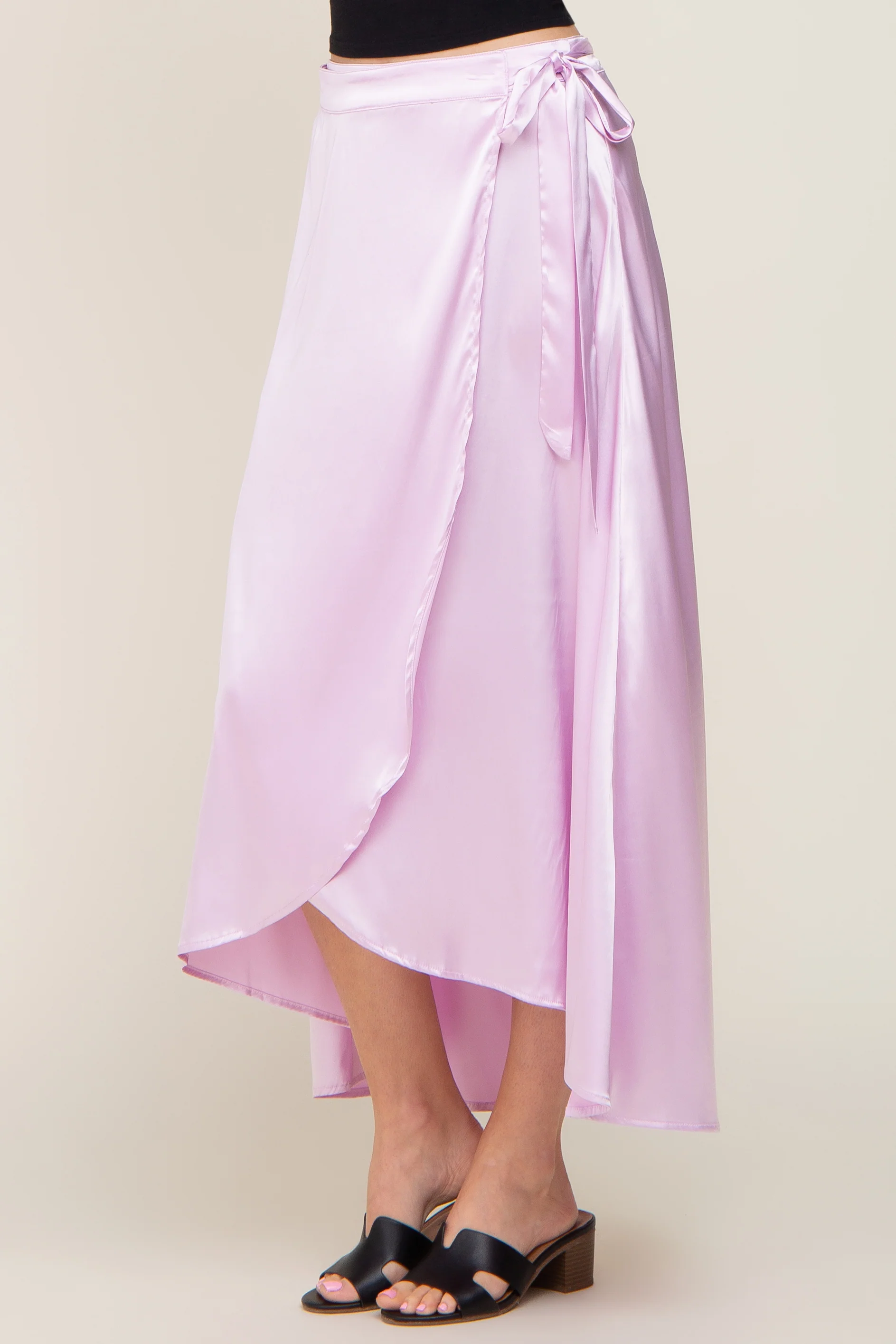 Lavender Hi-Lo Satin Wrap Skirt - Image 3