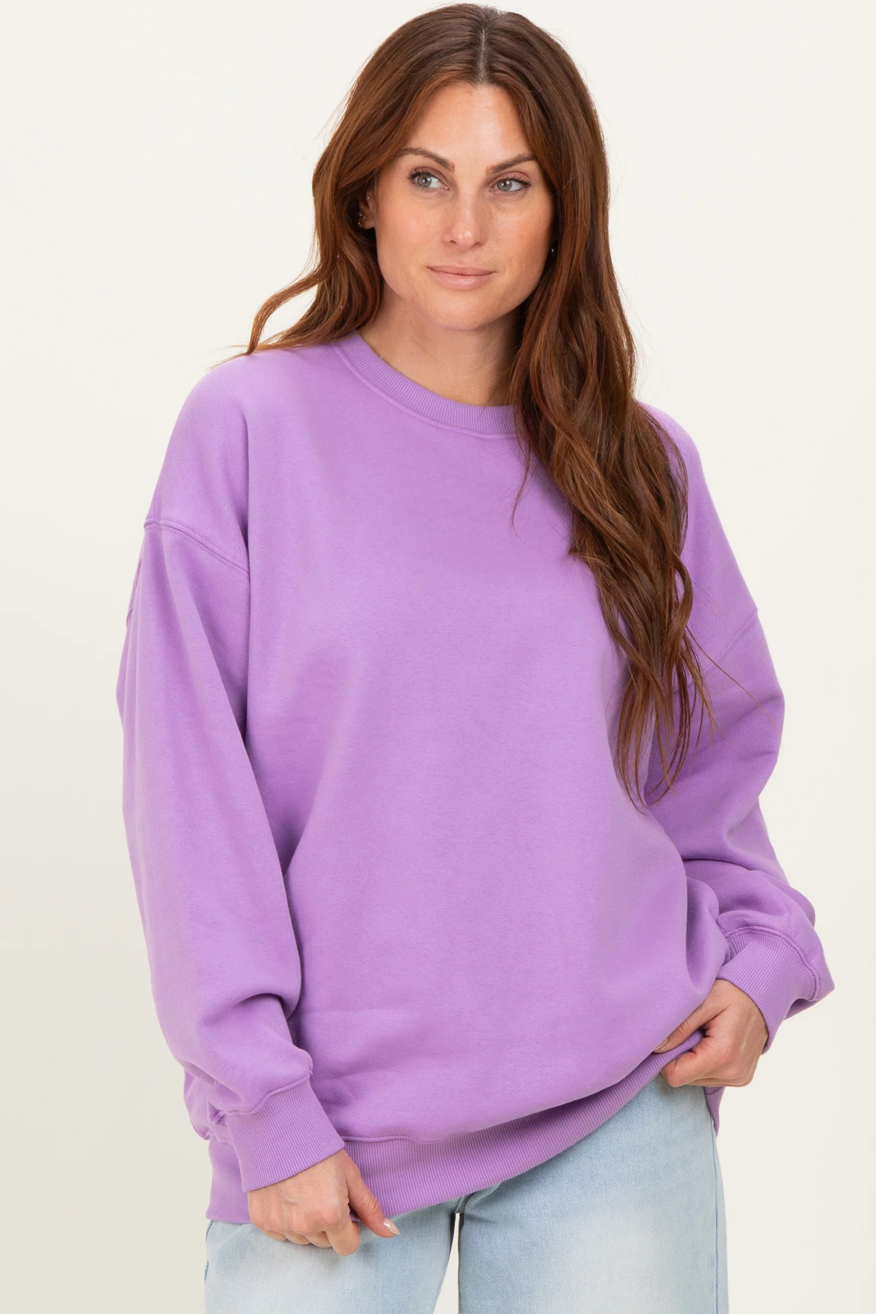 Lavender Oversized Maternity Fleece Sweatshirt - Image 5