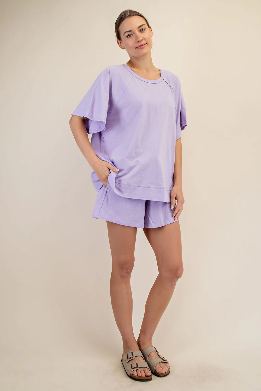 Lavender Oversized Raw Hem Short Sleeve Tee - Image 4