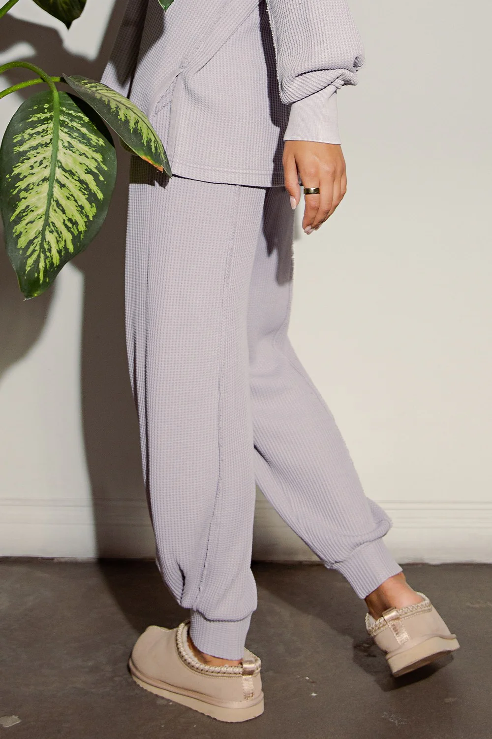 Lavender Raw Seam Waffle Knit Joggers - Image 4