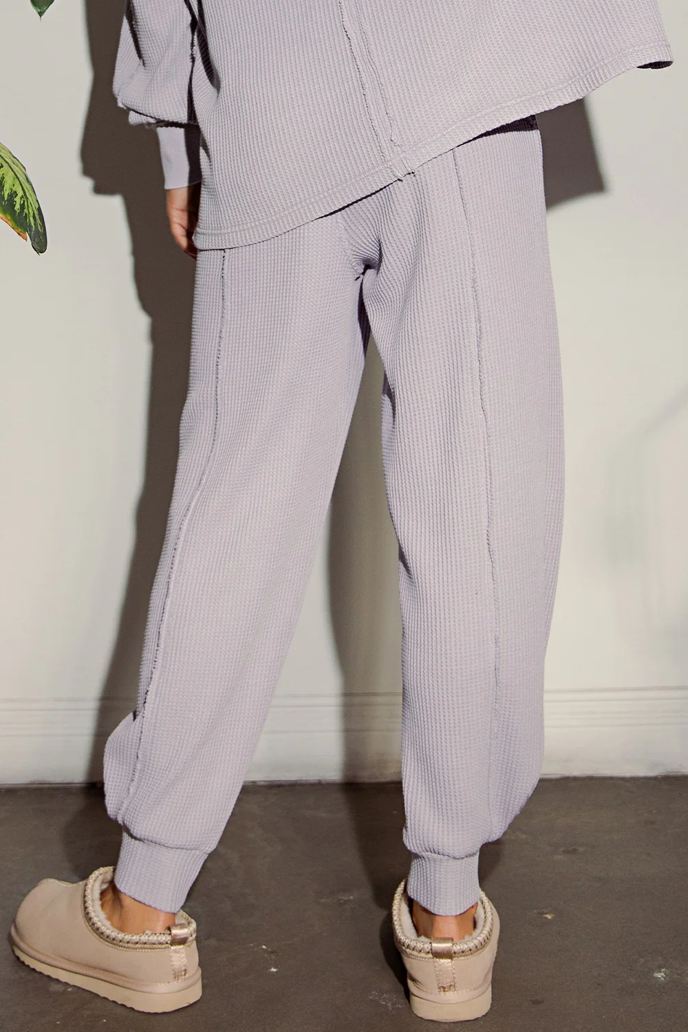 Lavender Raw Seam Waffle Knit Joggers - Image 5