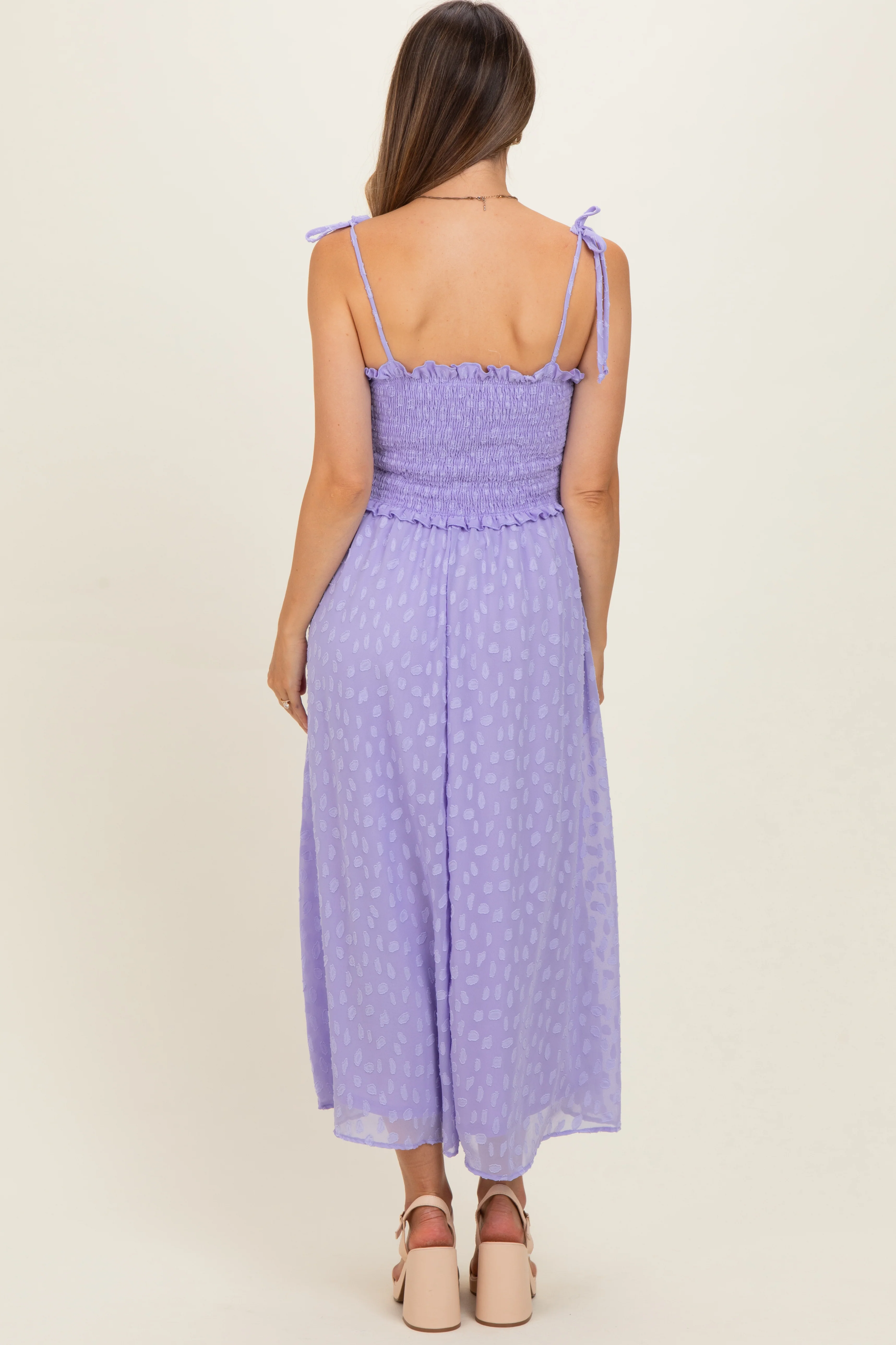 Lavender Shoulder Tie Maternity Midi Dress - Image 4