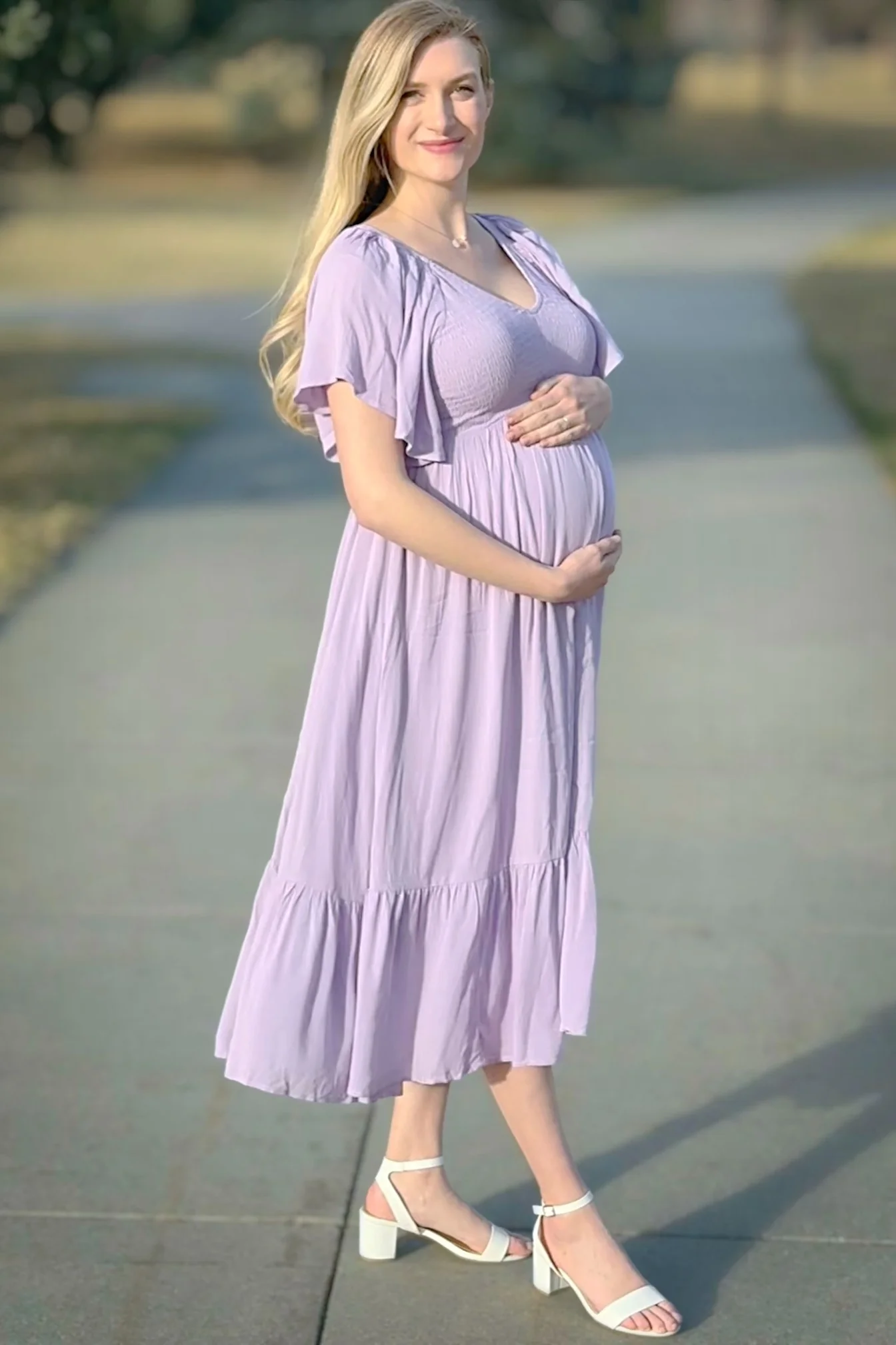 Lavender Smocked Ruffle Maternity Dress - Image 7