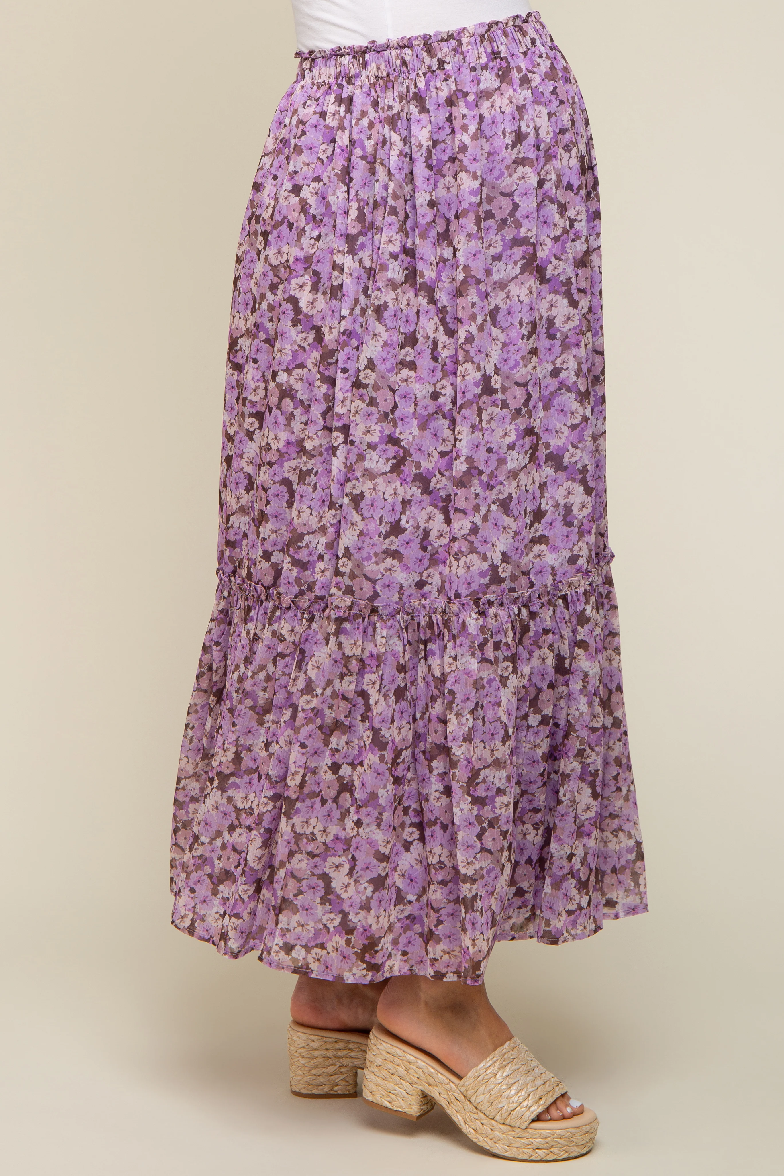 Lavender Smocked Waist Tiered Maternity Maxi Skirt - Image 3