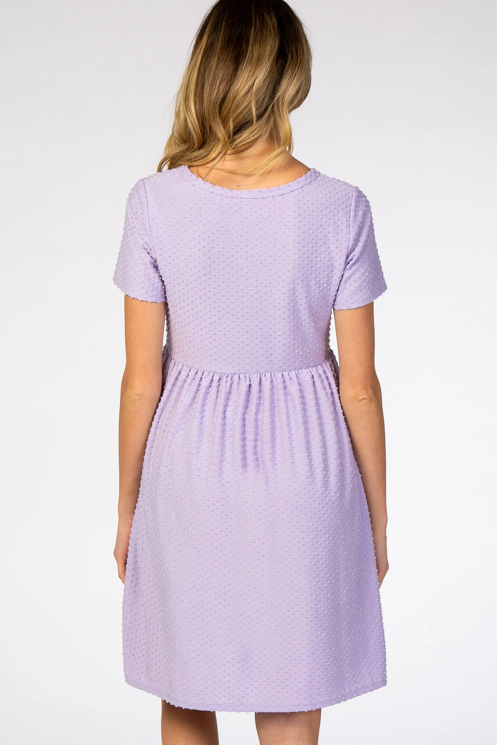 Lavender Swiss Dot Short Sleeve Maternity Dress - Image 4