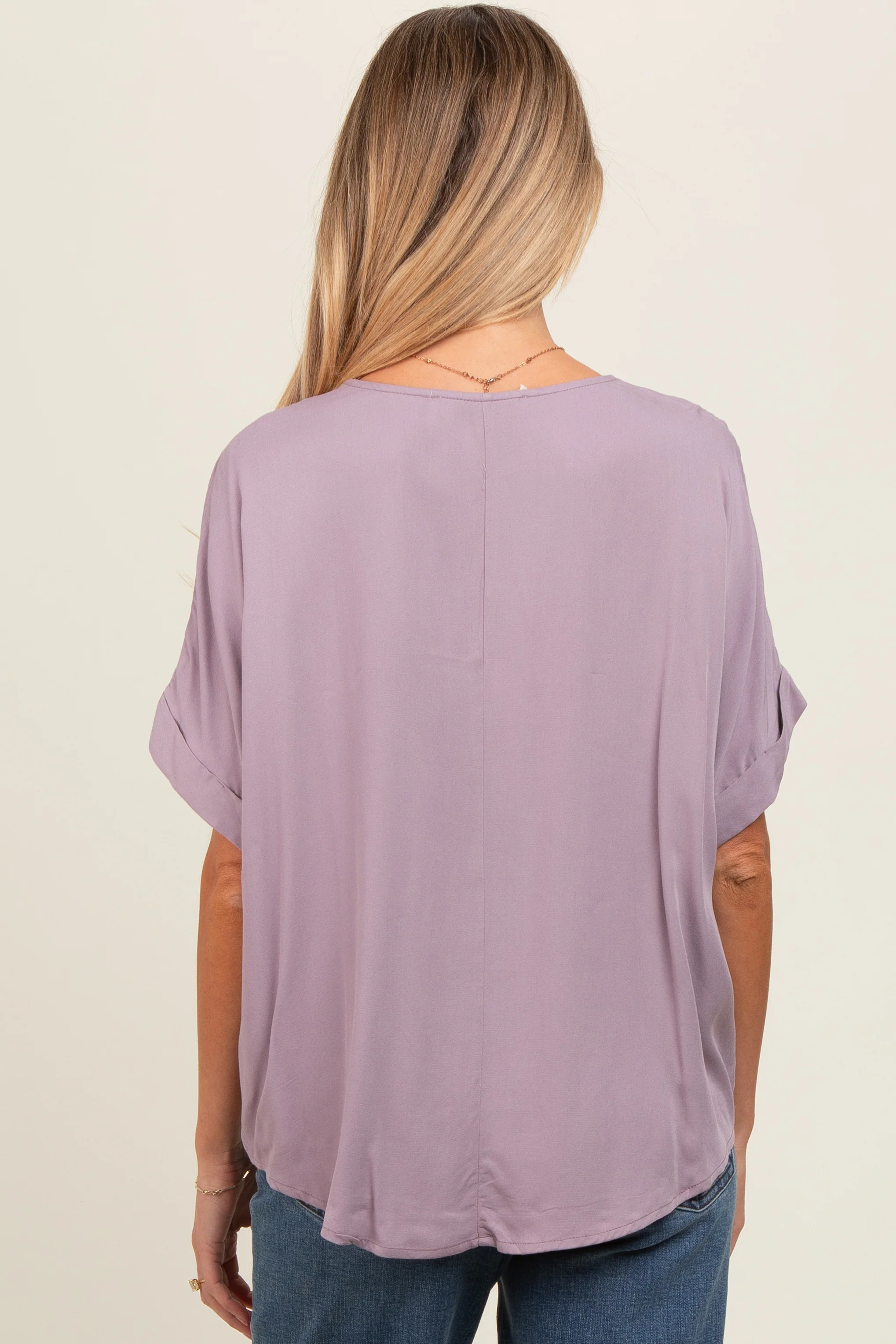 Lavender V-Neck Pin-Tuck Detail Maternity Top - Image 4
