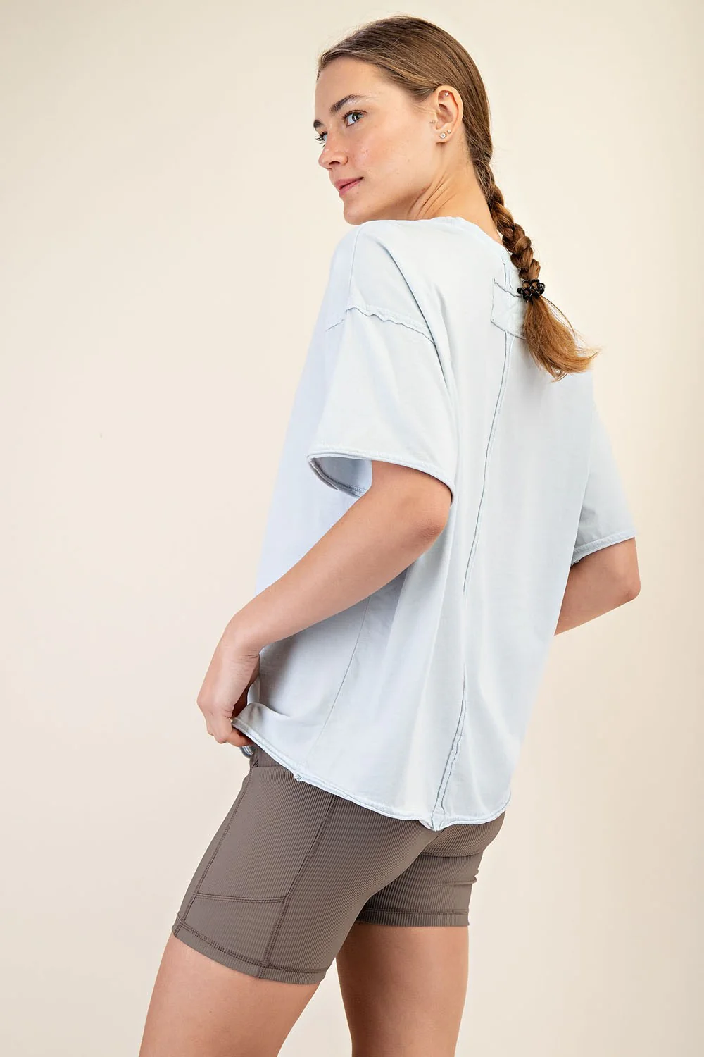 Light Blue Boxy Raw Edge Short Sleeve Tee - Image 3