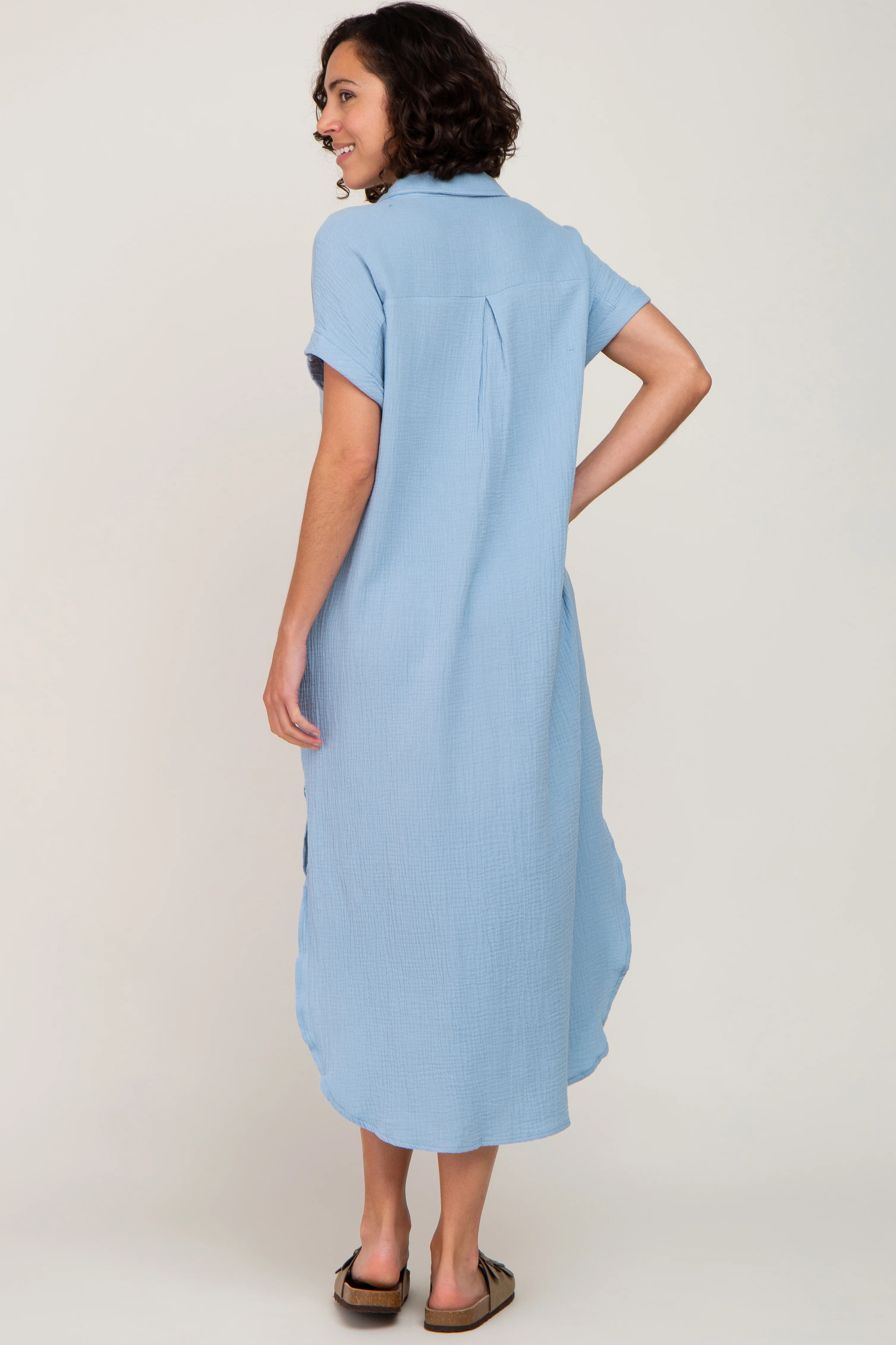 Light Blue Button Down Midi Dress - Image 3