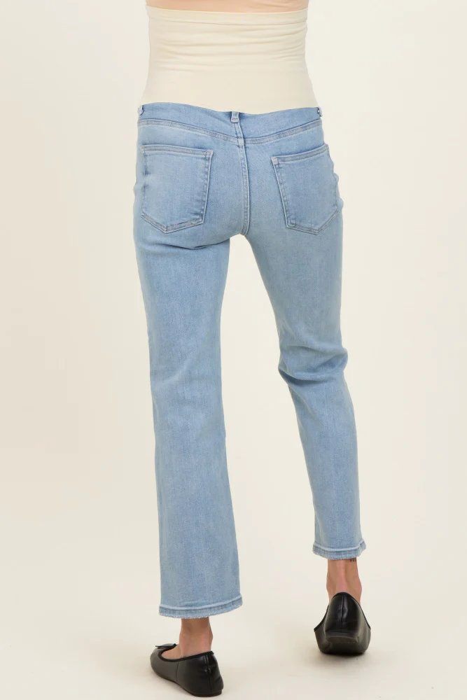 Light Blue Cropped Straight Leg Maternity Jeans - Image 5