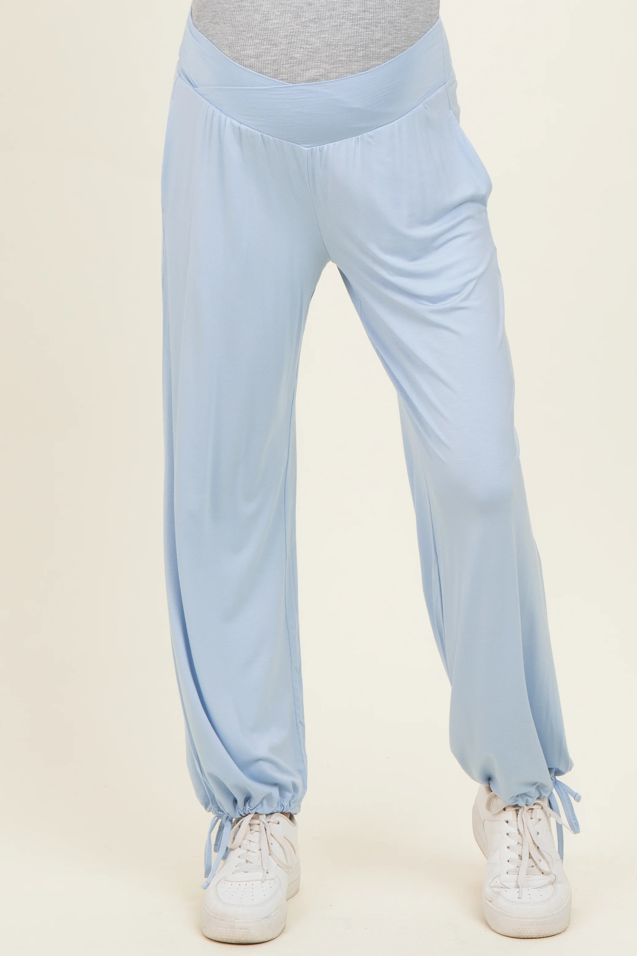 Light Blue Crossover Waist Maternity Pants - Image 2