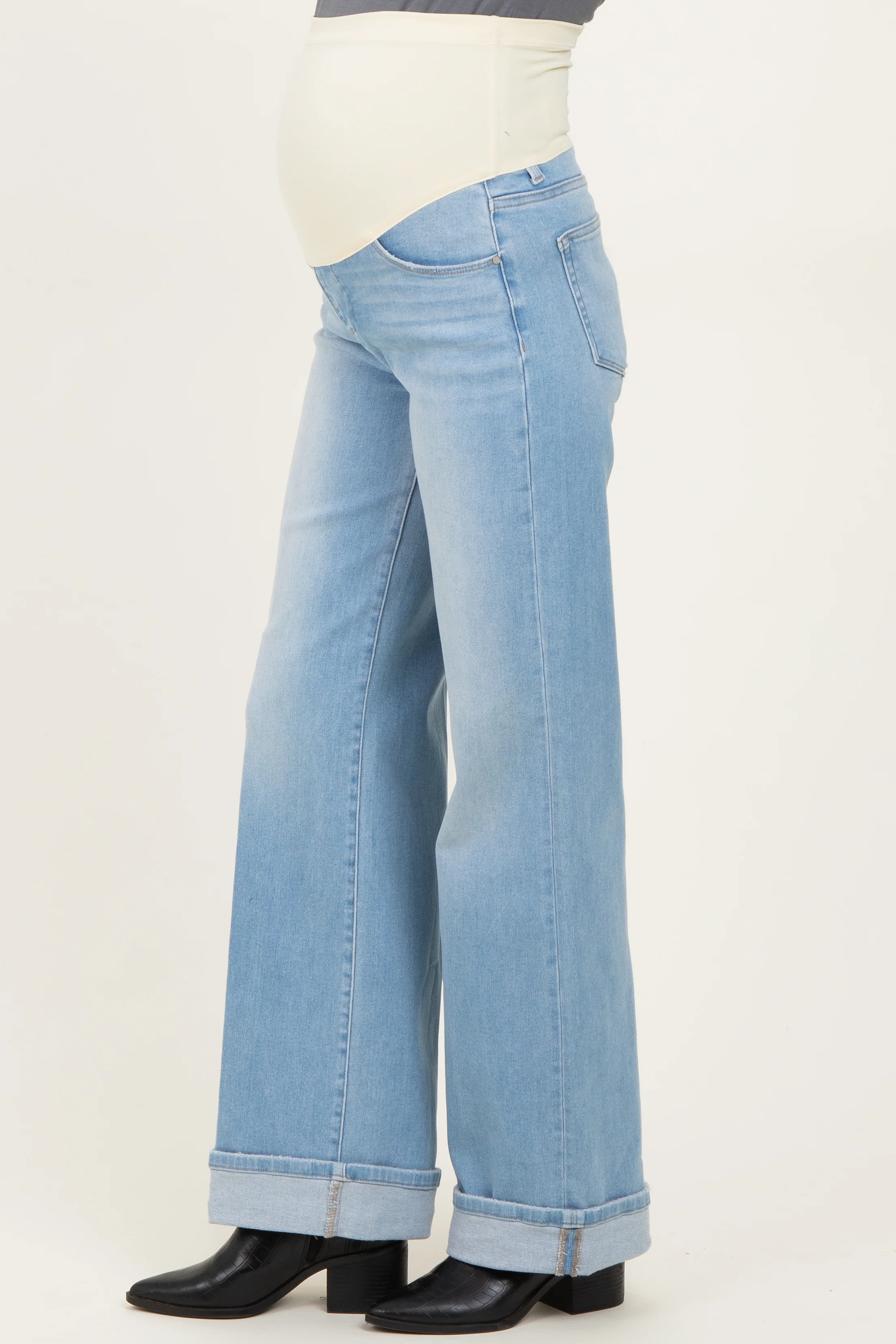 Light Blue Cuffed Wide Leg Maternity Jeans - Image 3