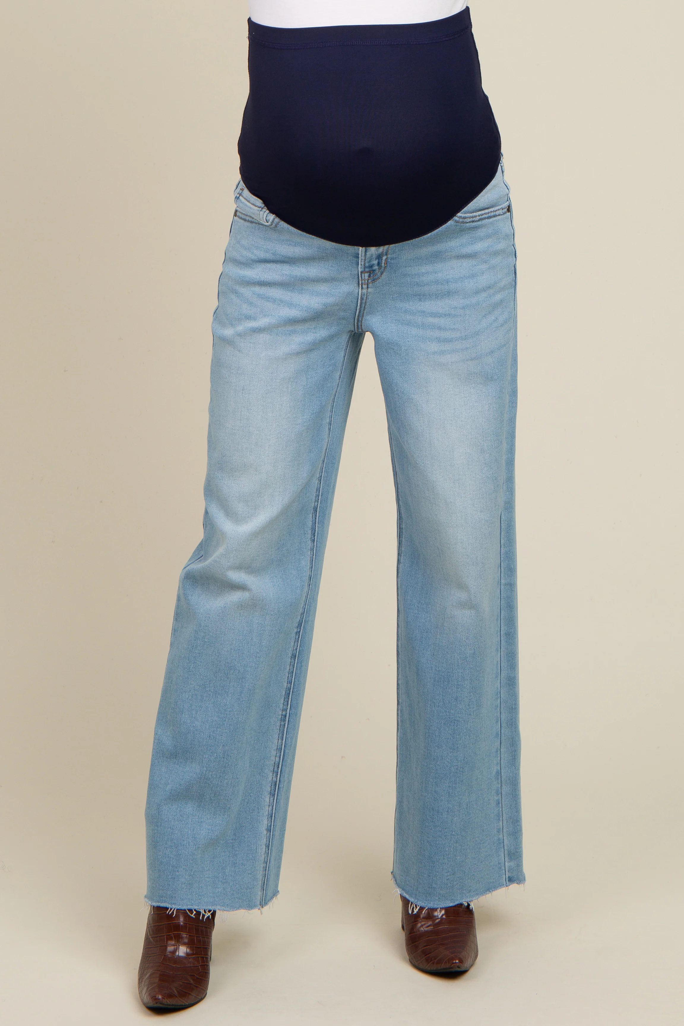 Light Blue Cut Hem Straight Leg Maternity Jeans - Image 3