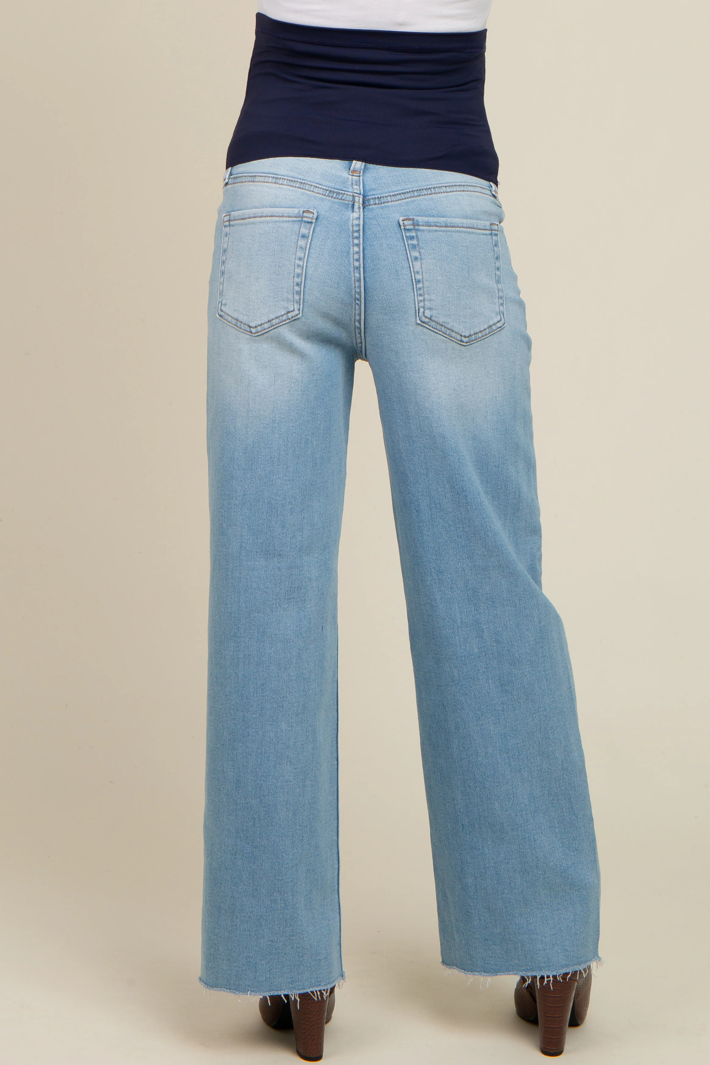 Light Blue Cut Hem Straight Leg Maternity Jeans - Image 5