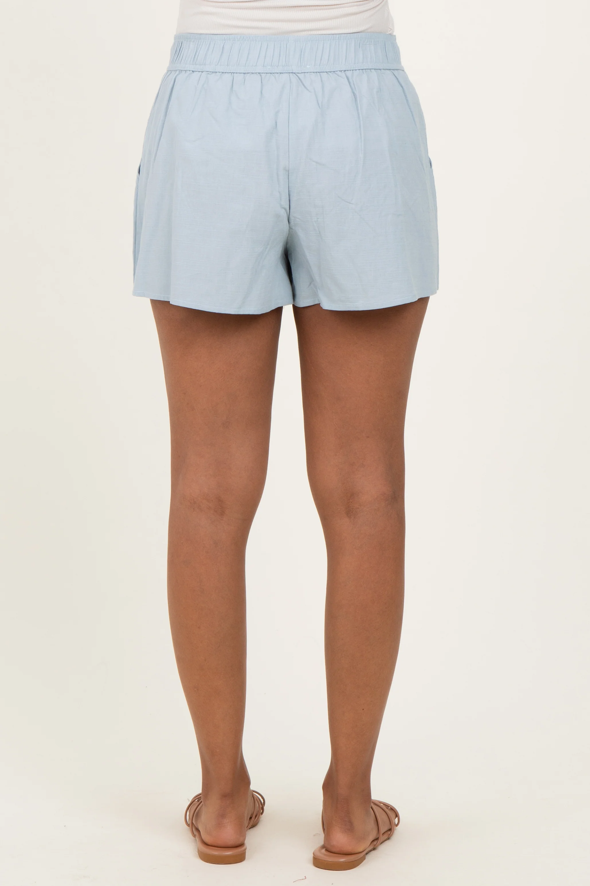 Light Blue Drawstring Maternity Shorts - Image 4