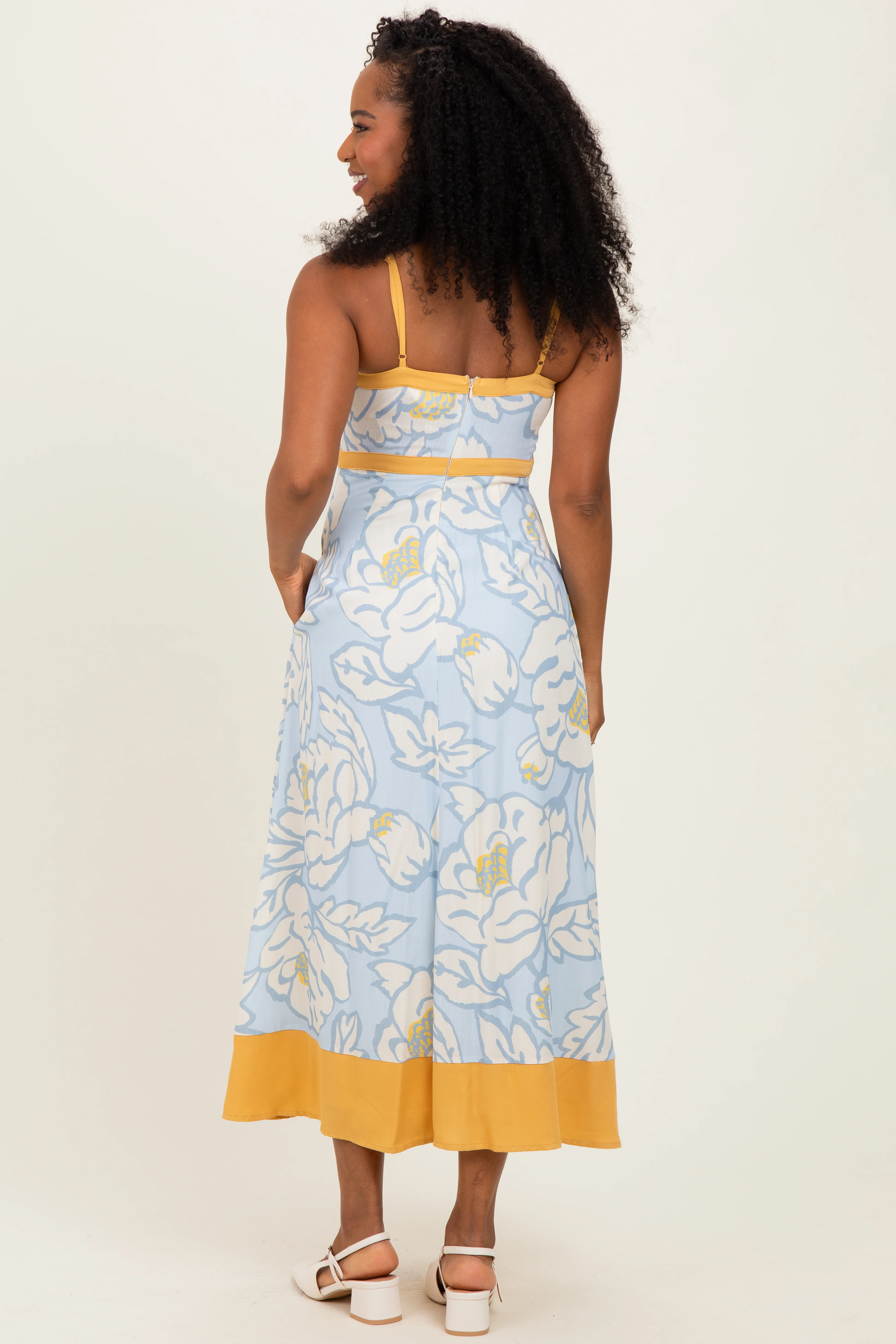 Light Blue Floral Sleeveless Flowy Maxi Dress - Image 3
