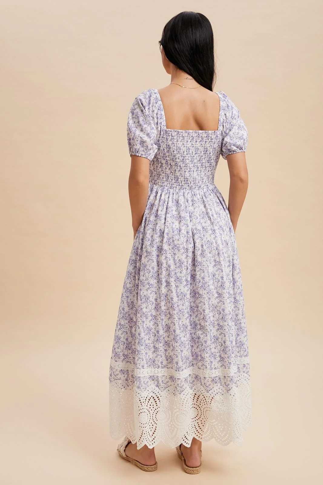 Light Blue Floral Smocked Maxi Dress - Image 4