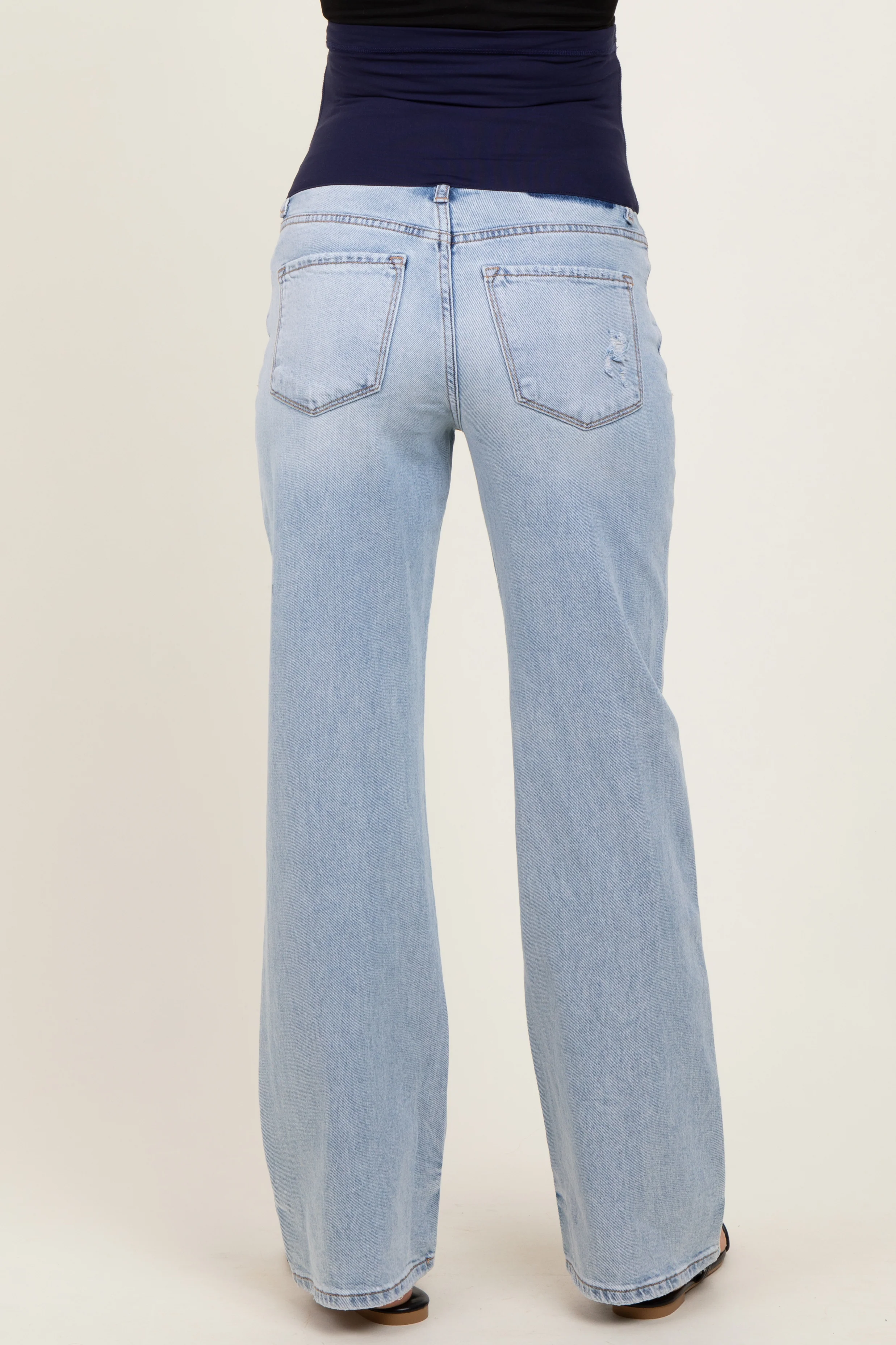 Light Blue Lightly Distressed Maternity Flare Jeans - Image 5