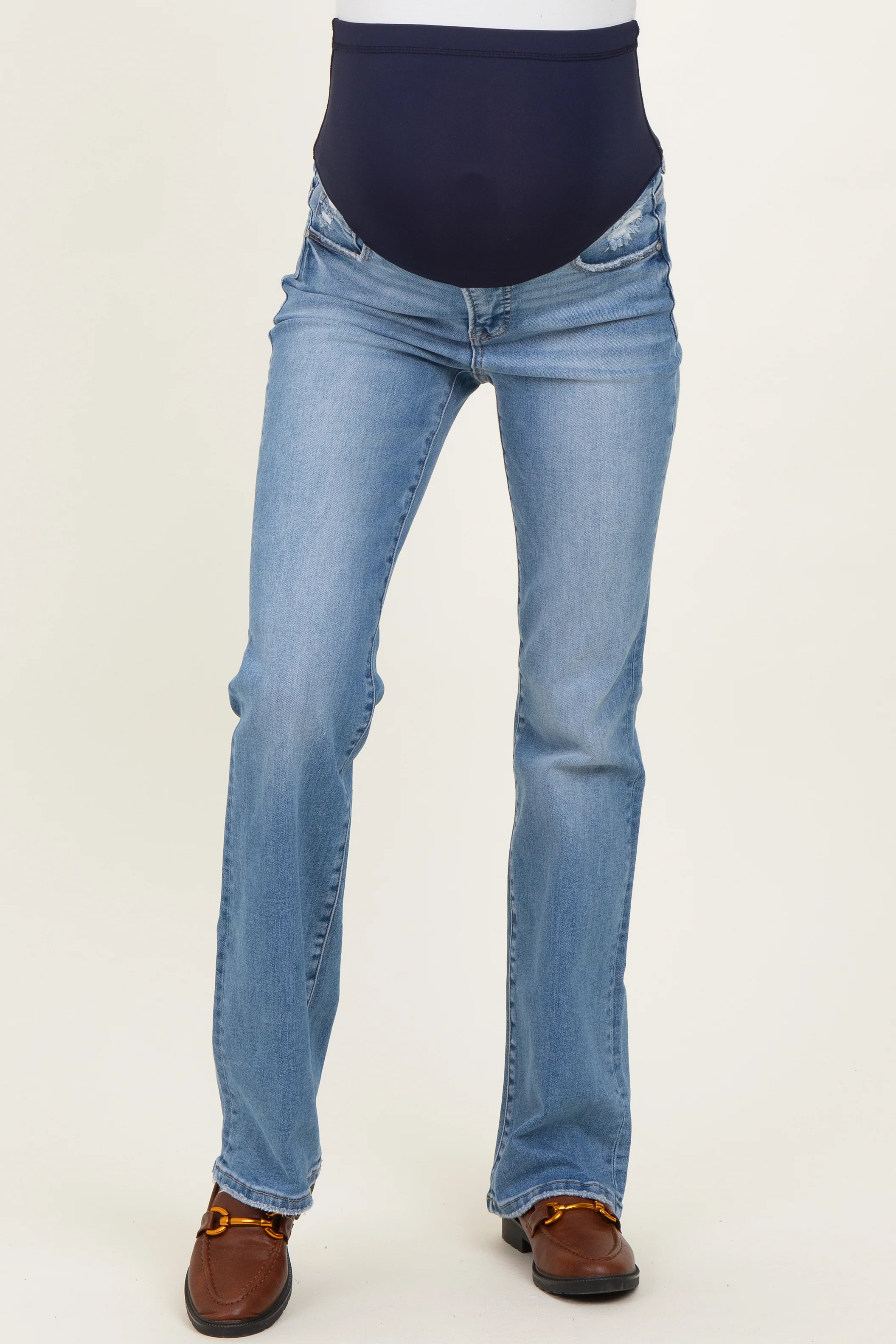 Light Blue Lightly Distressed Maternity Straight Leg Jeans - Image 3