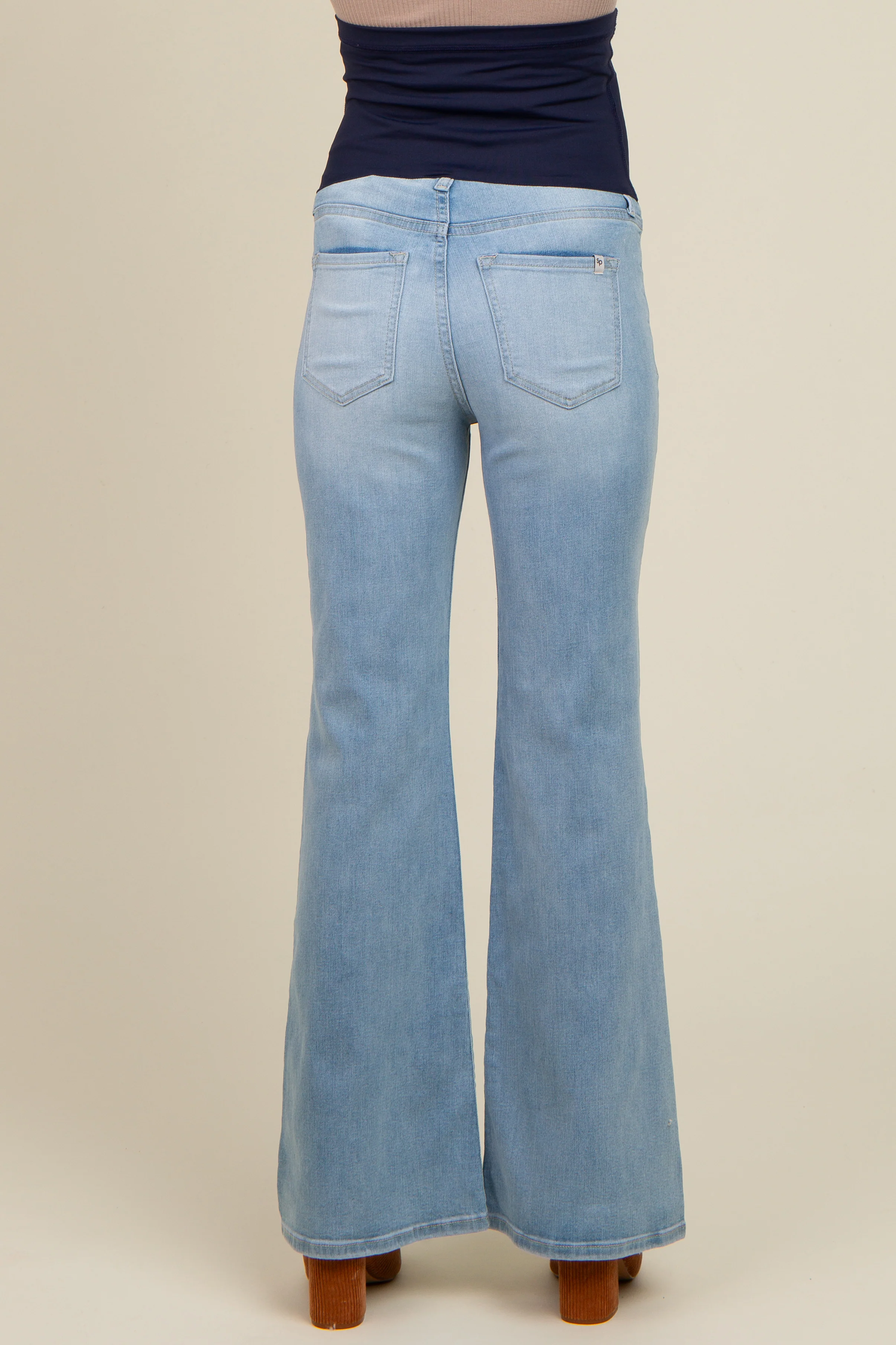 Light Blue Middle Seam Kick Flare Maternity Jeans - Image 5