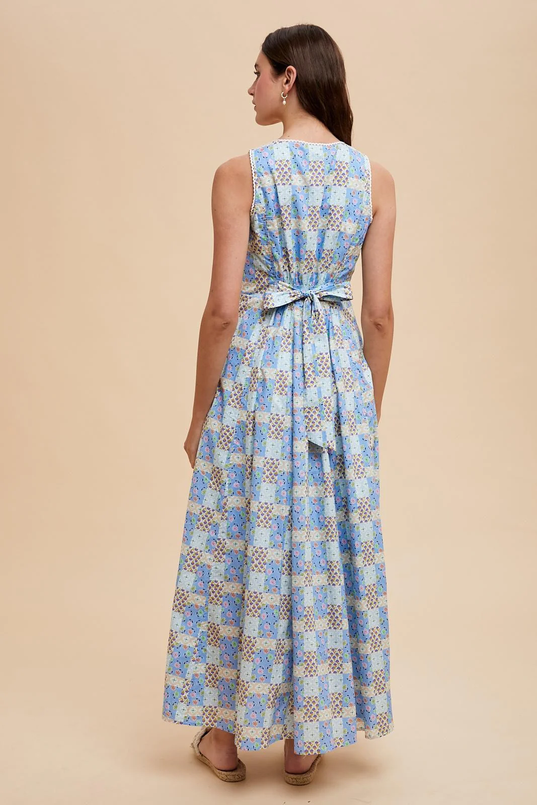 Light Blue Multi Cotton Patchwork Print Button Down Maxi - Image 4