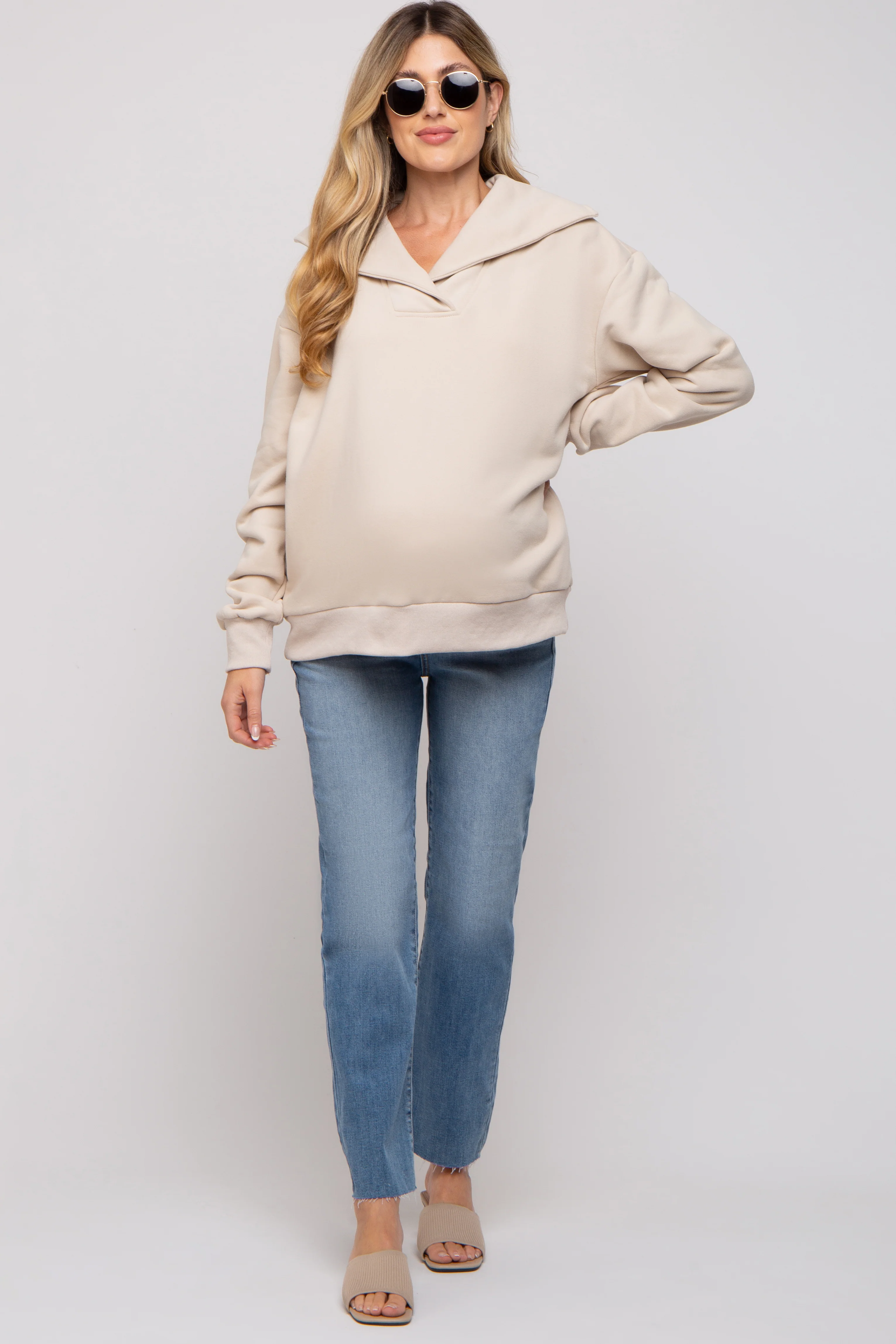 Light Blue Raw Hem Straight Maternity Jeans - Image 3