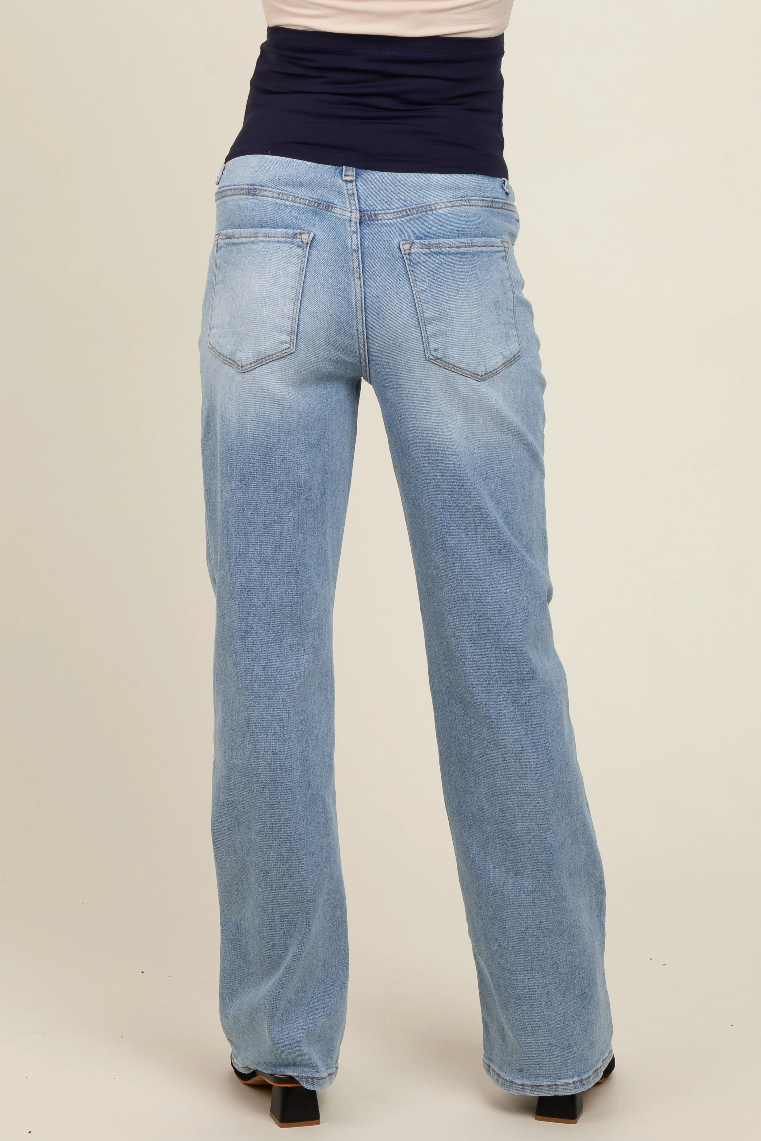 Light Blue Relaxed Straight Leg Maternity Jeans - Image 4
