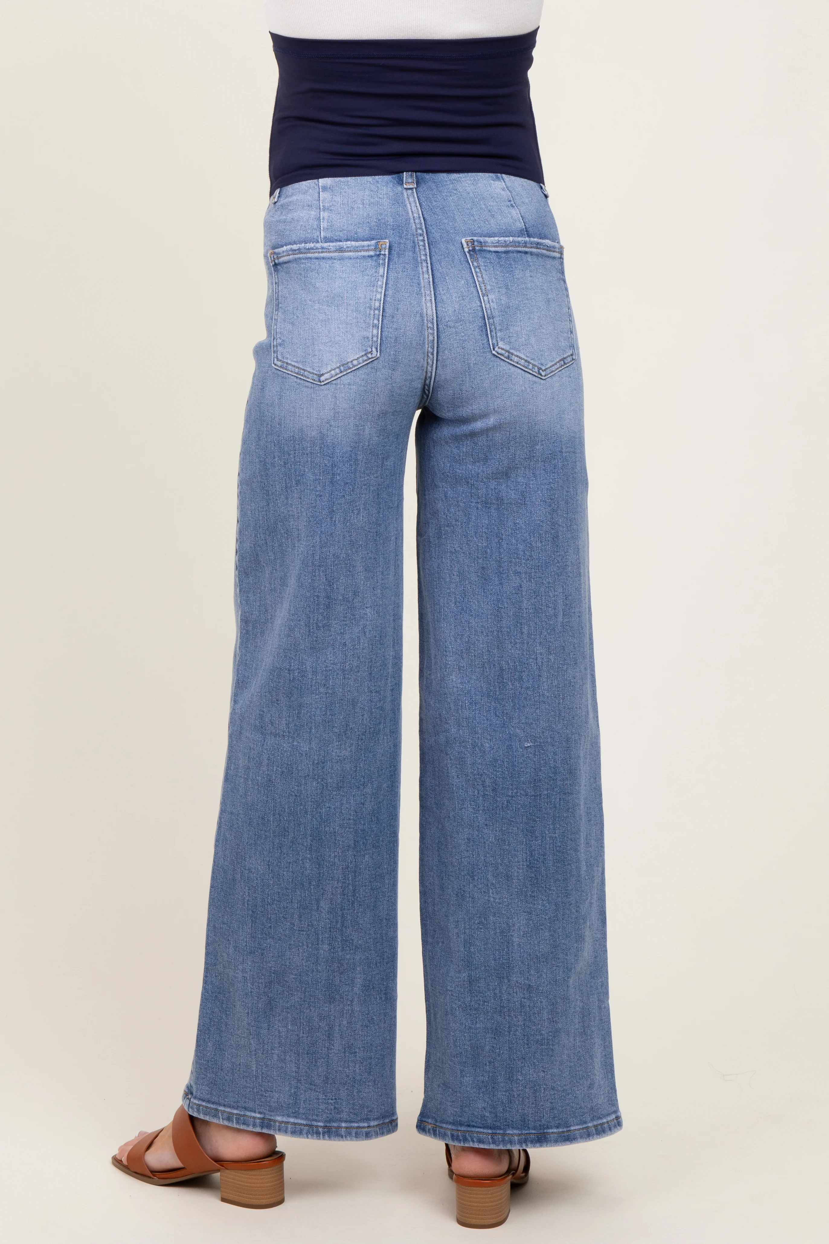 Light Blue Relaxed Wide Leg Maternity Jeans - Image 5