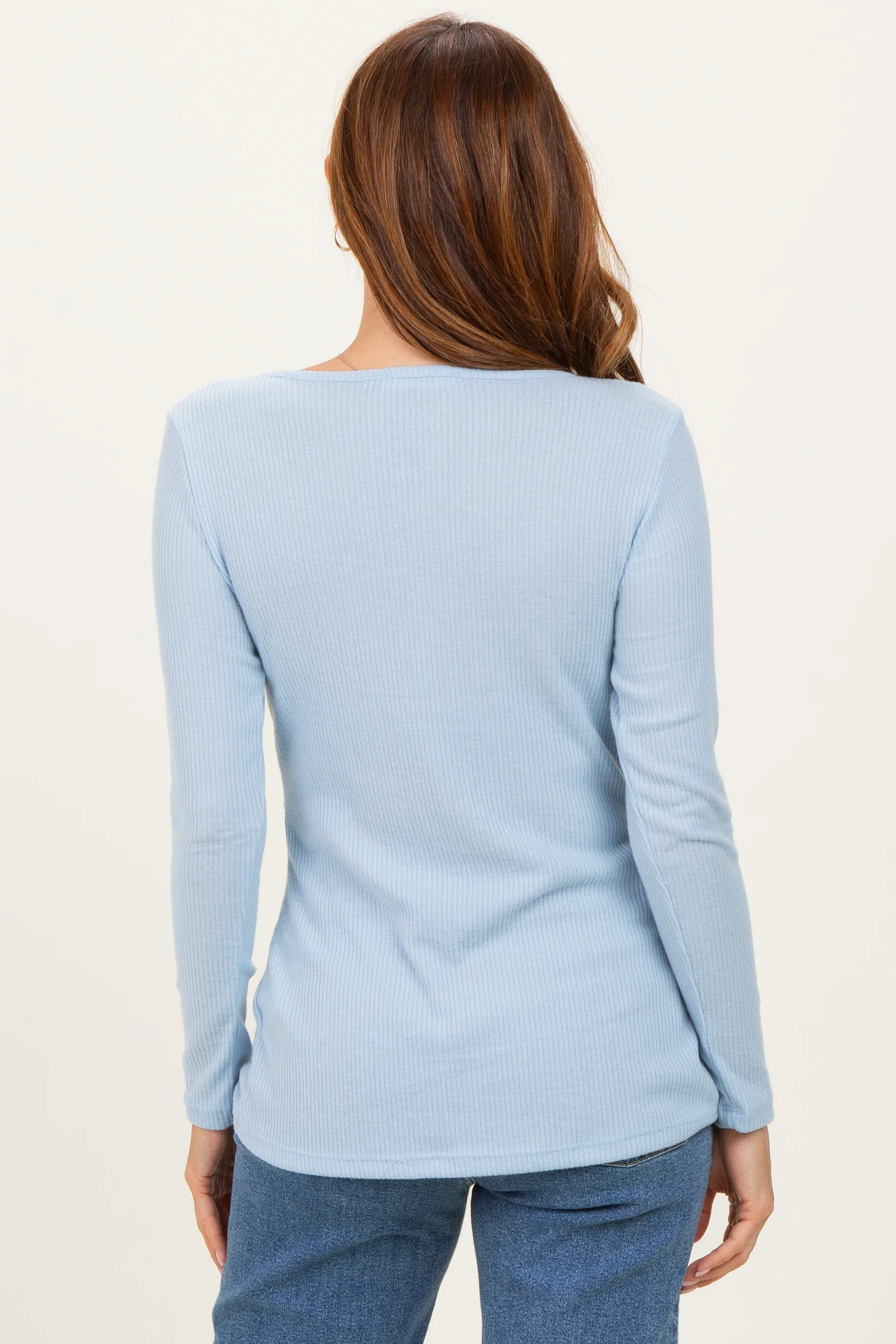 Light Blue Ribbed Crossover Nursing Top - Image 4