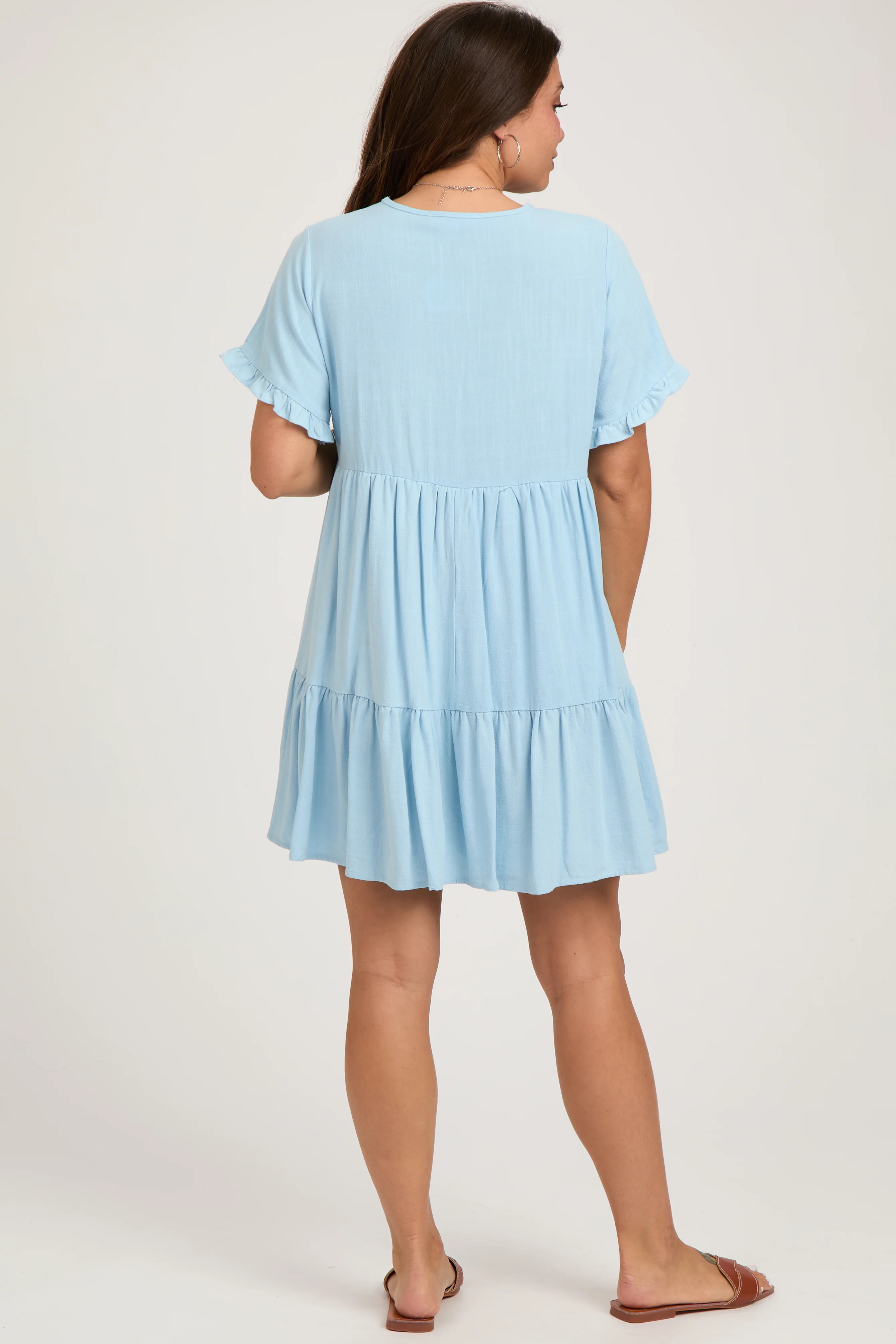 Light Blue Ruffle Hem Maternity Dress - Image 4