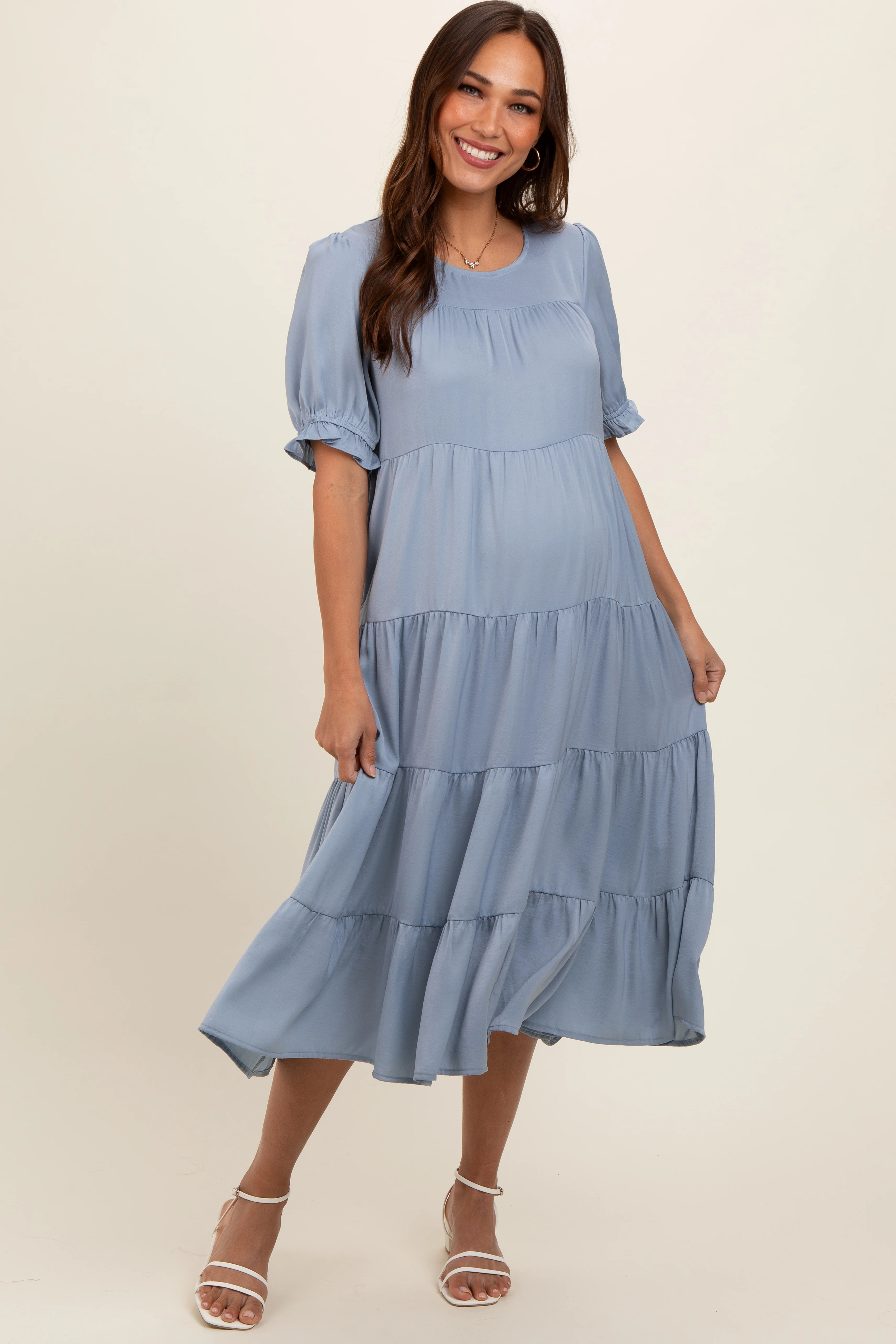 Light Blue Short Sleeve Maternity Dress - Image 2
