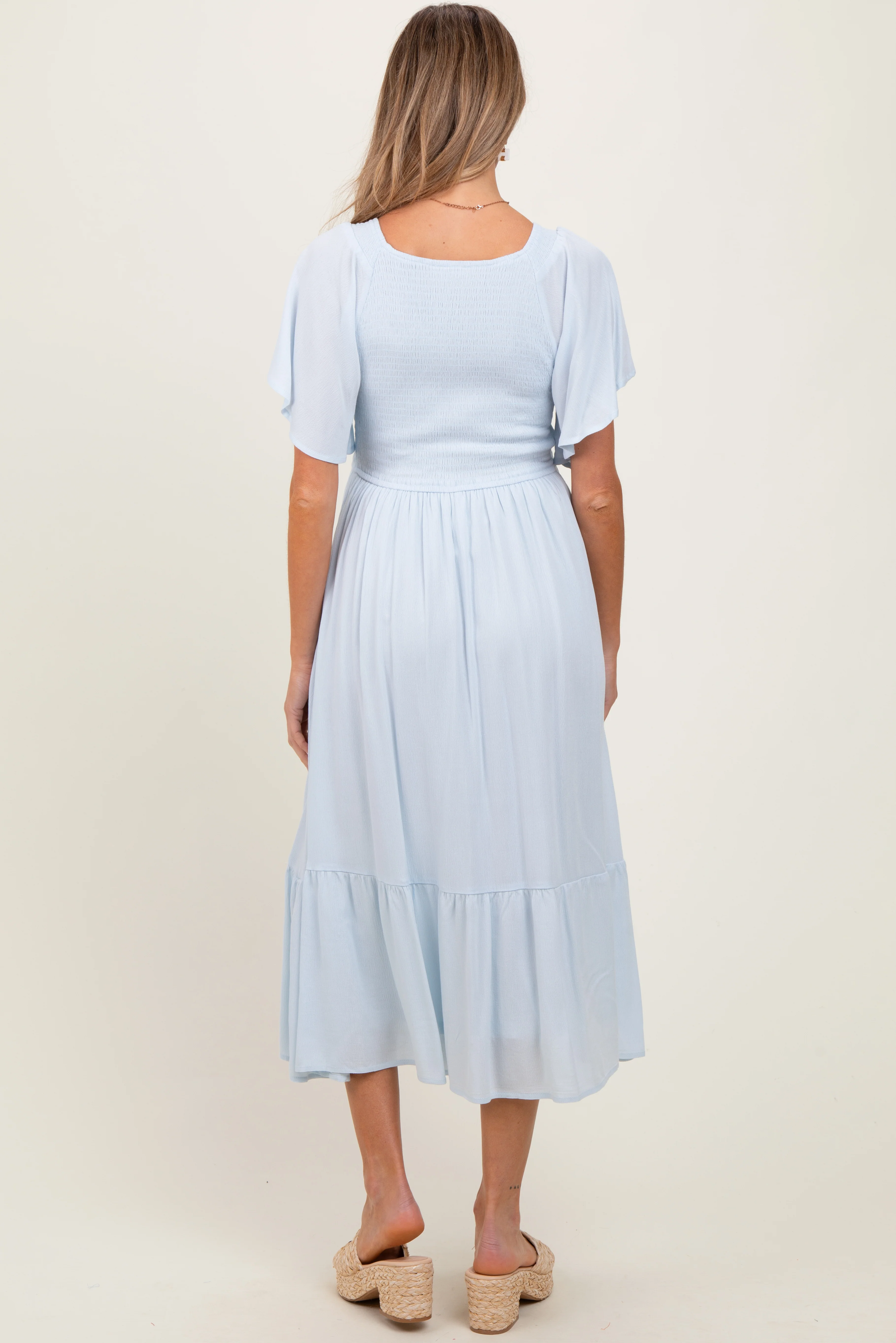 Light Blue Smocked Ruffle Maternity Dress - Image 4