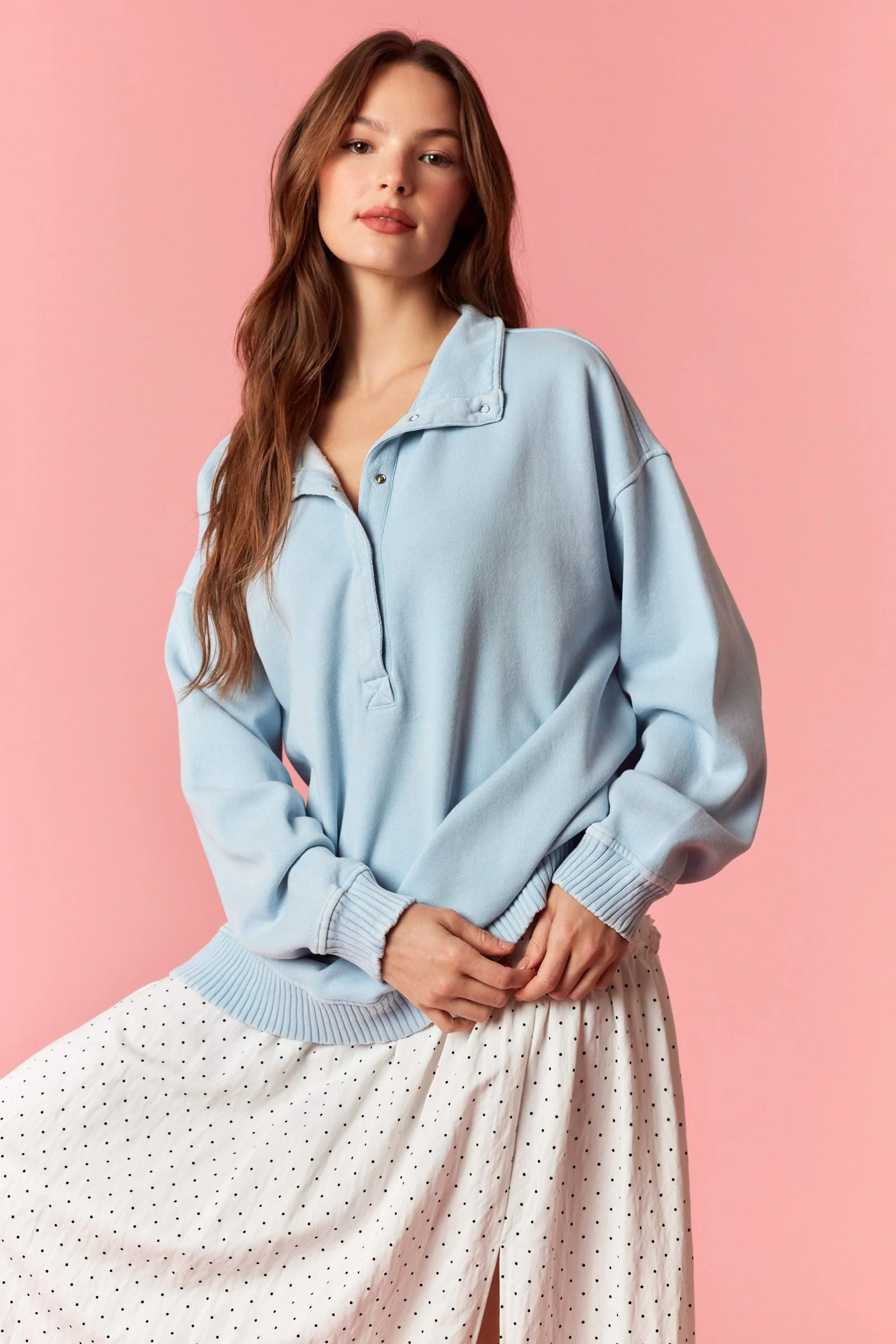Light Blue Snap Collar Oversized Sweatshirt - Image 4