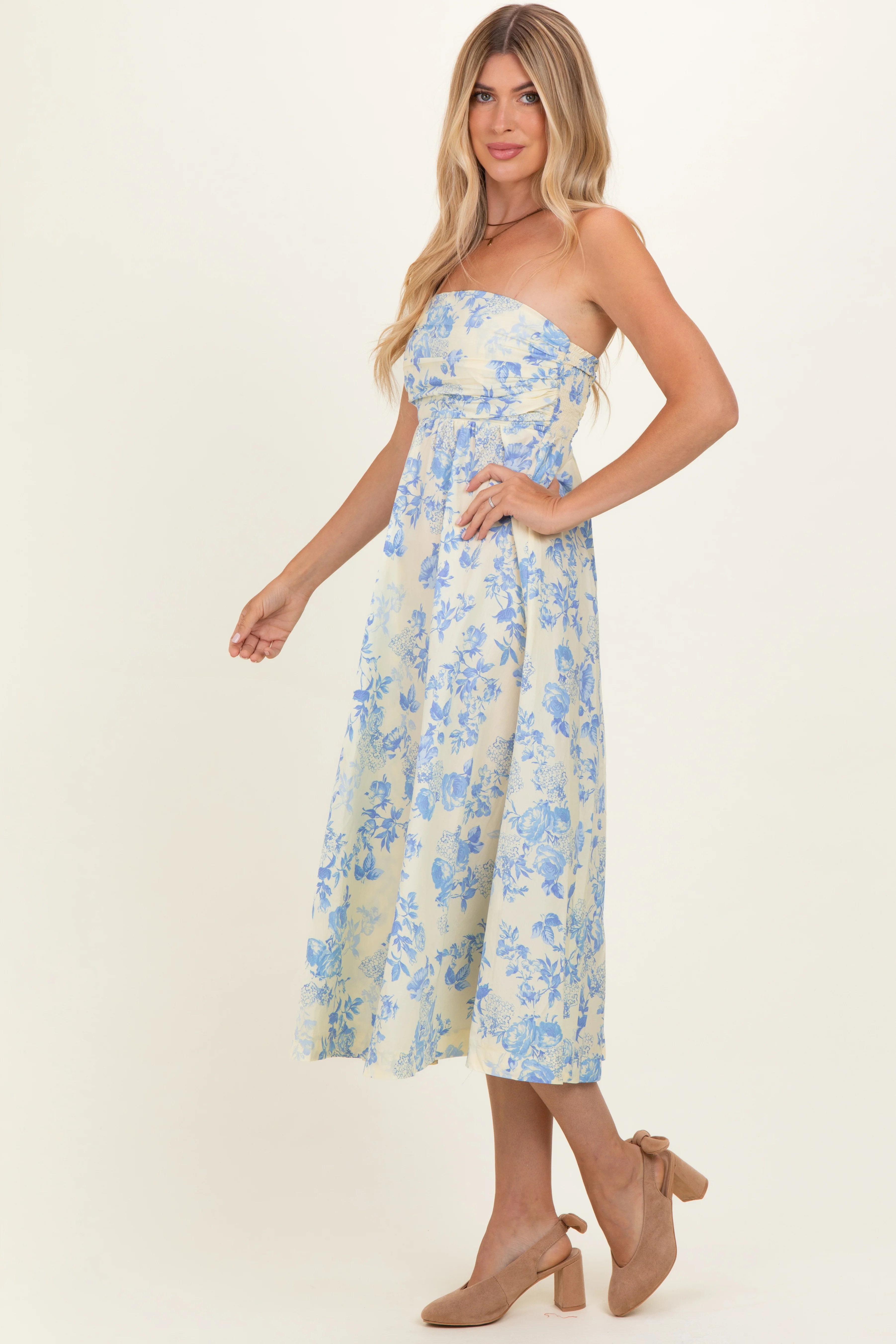 Light Blue Strapless Floral Maxi Dress - Image 3