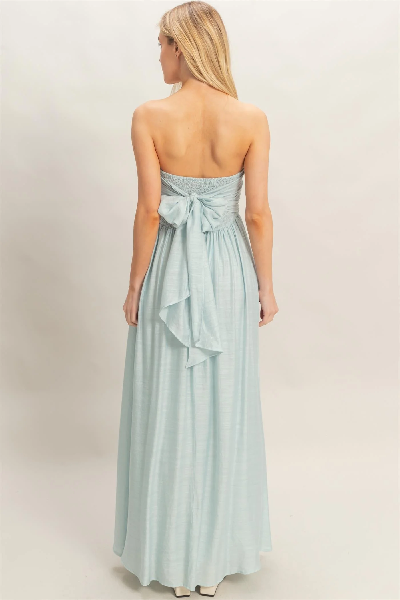 Light Blue Strapless Tie Back Maxi Dress - Image 4