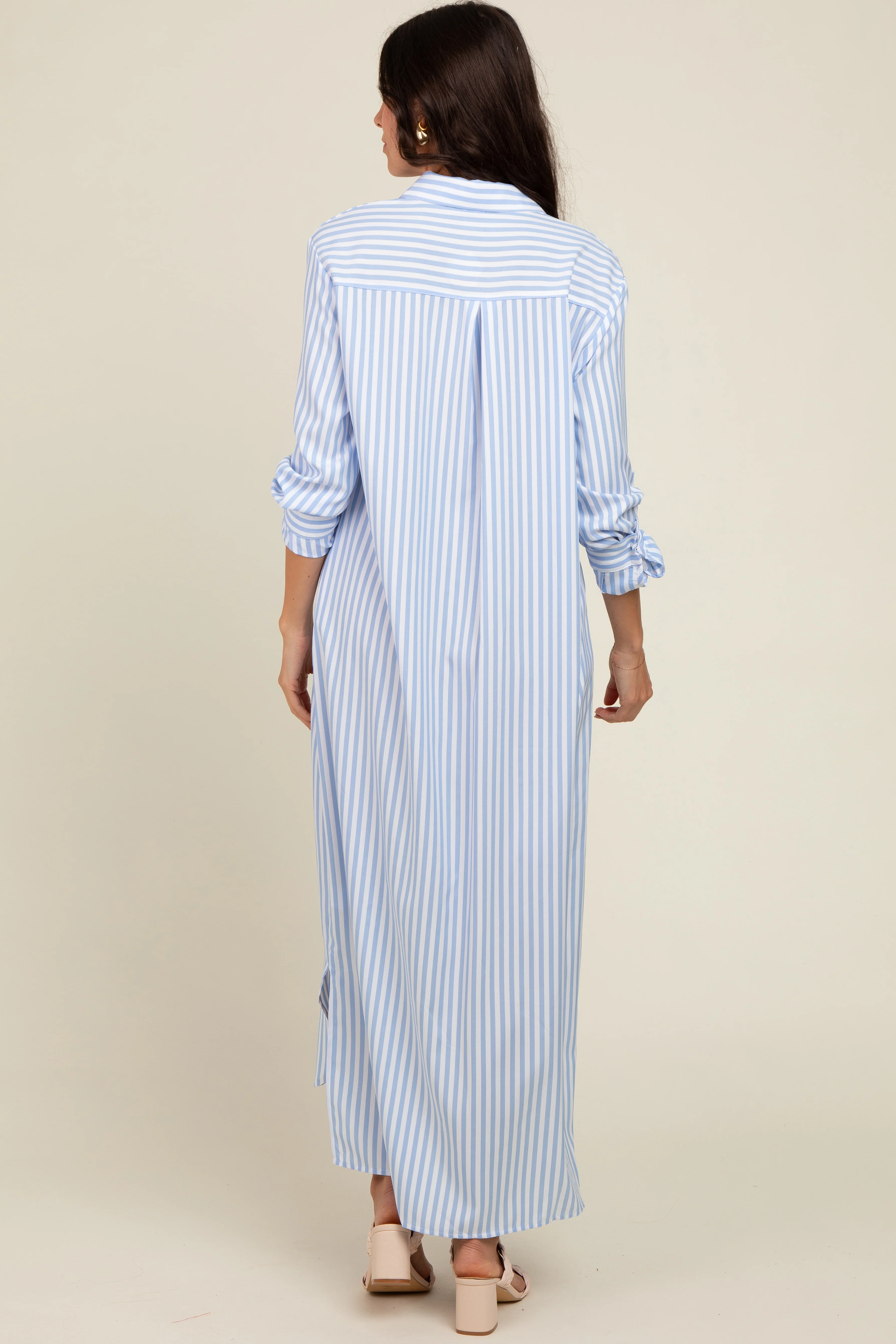 Light Blue Striped Button Down Maxi Dress - Image 3