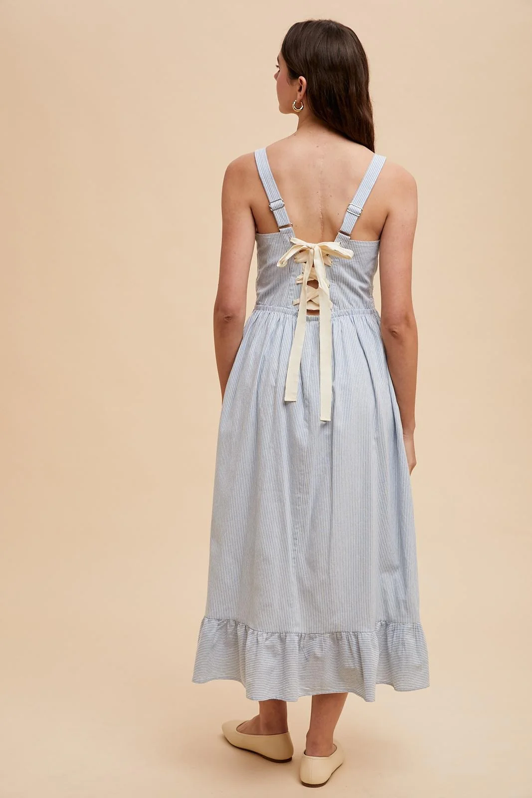 Light Blue Striped Cotton Sleeveless Dress - Image 4