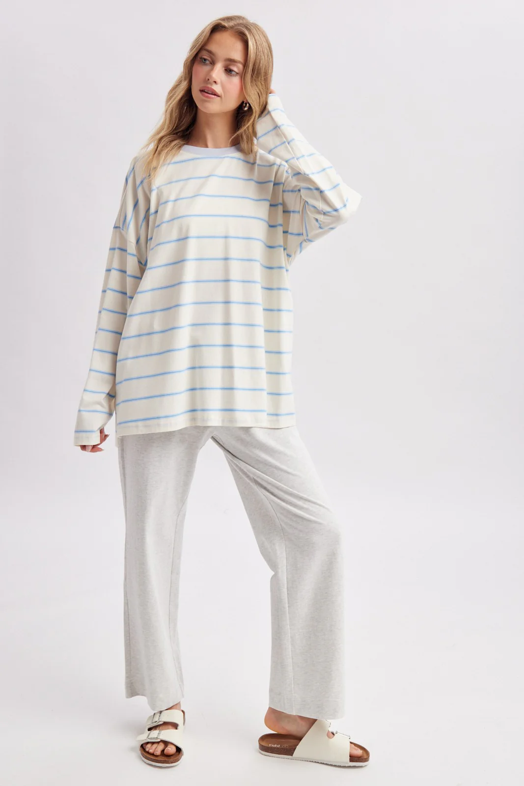 Light Blue Striped Oversized Long Sleeve Top - Image 4