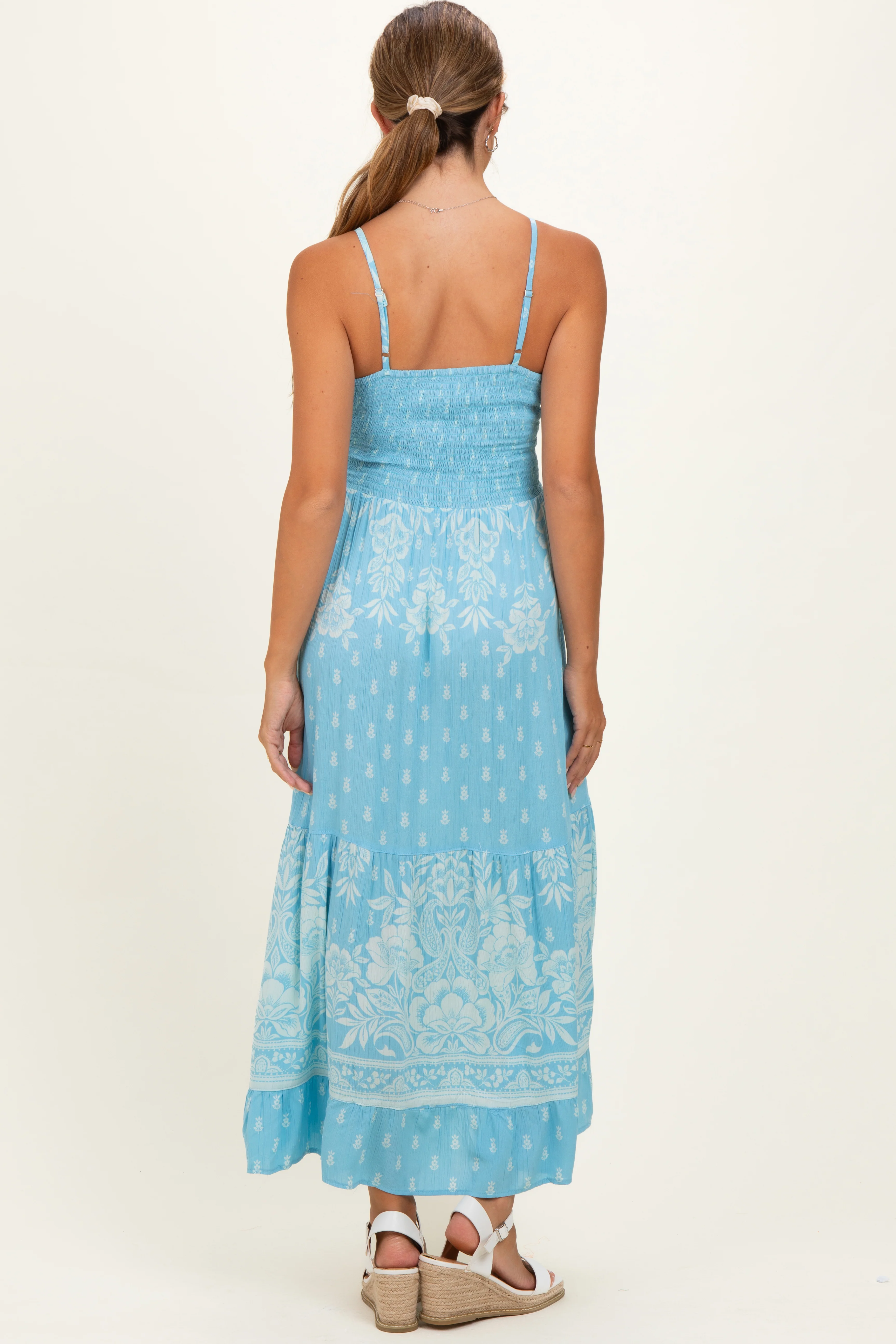 Light Blue V-Neck Twist Front Cut Out Maternity Maxi Dress - Image 3