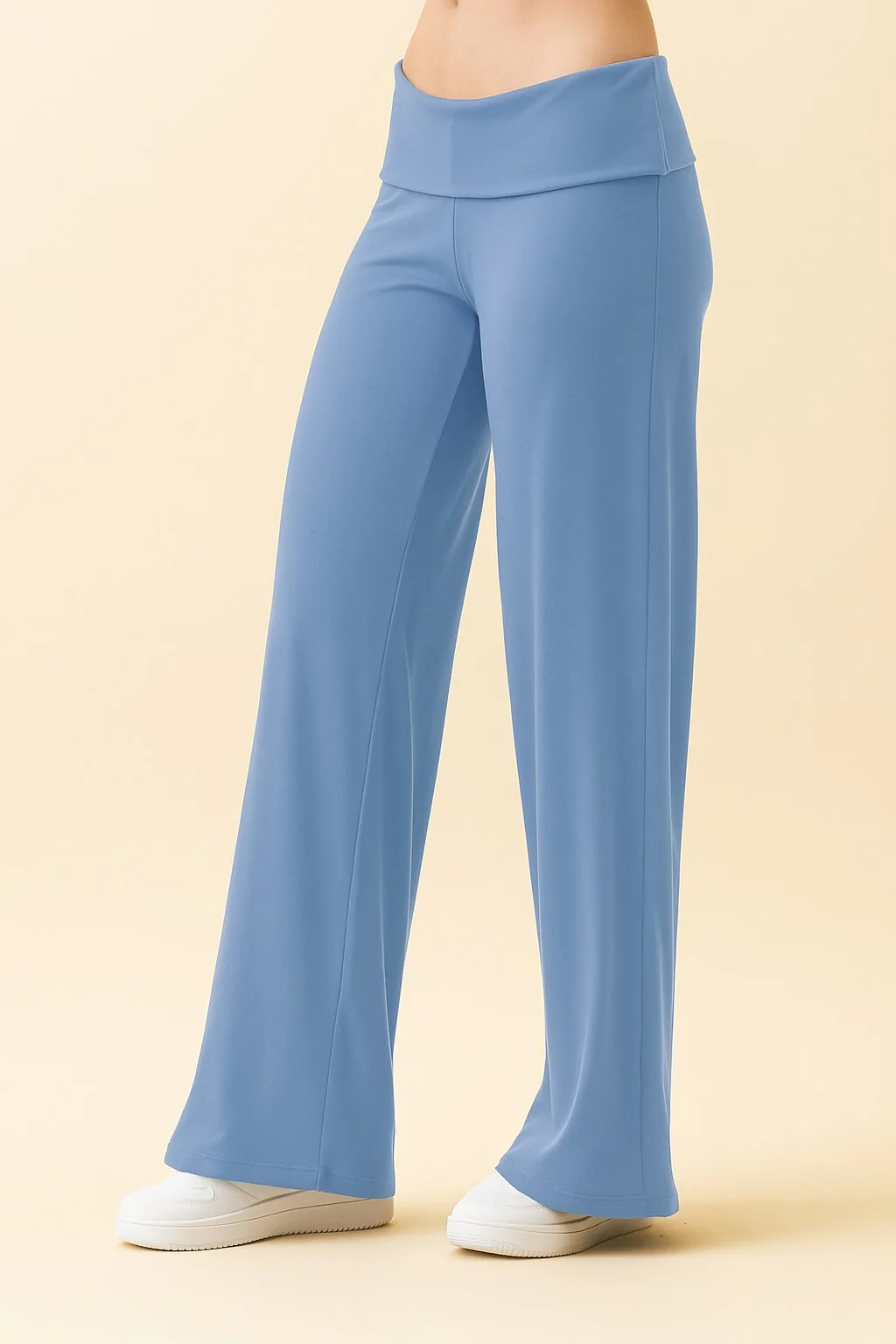 Light Blue Wide Leg Fold Over Maternity Lounge Pants - Image 6