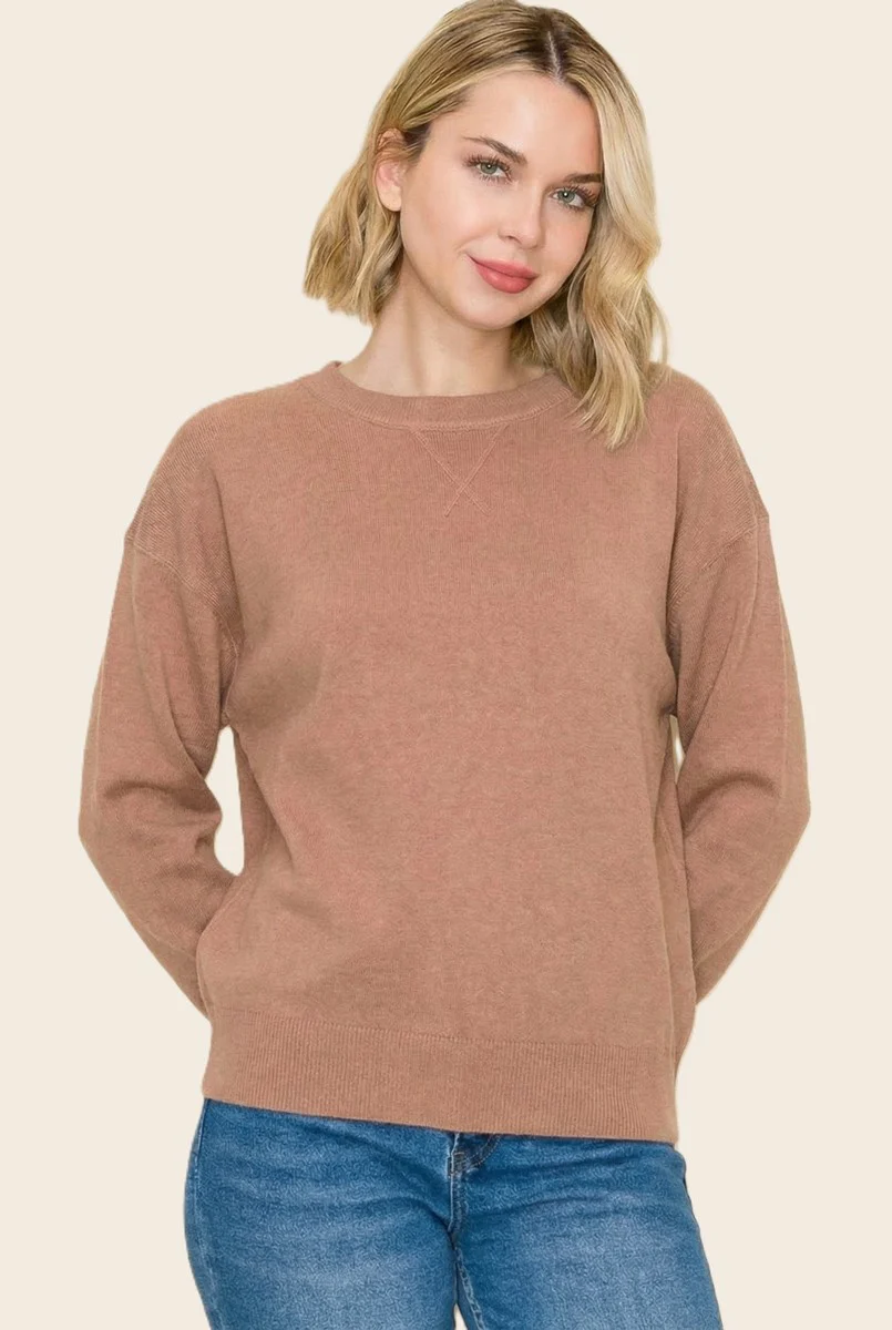 Light Camel Basic Pullover Sweater - Image 2
