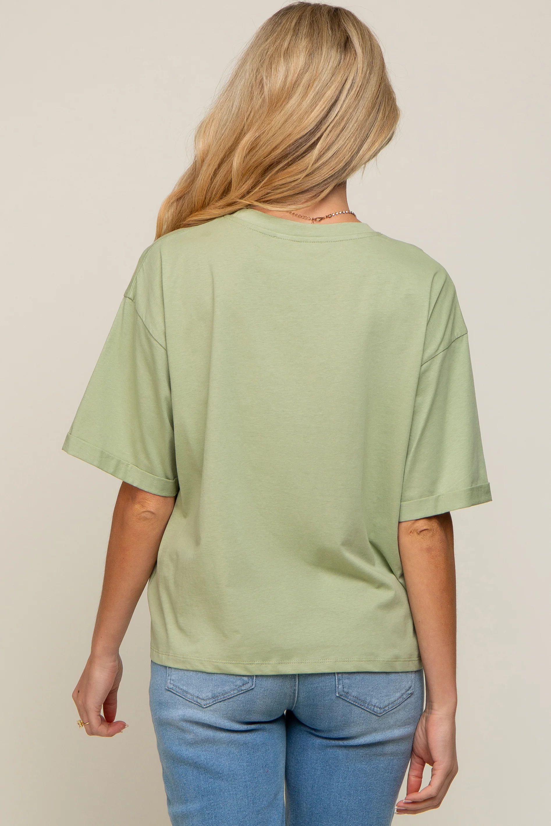 Light Green Basic Rolled Short Sleeve Maternity T-Shirt - Image 3
