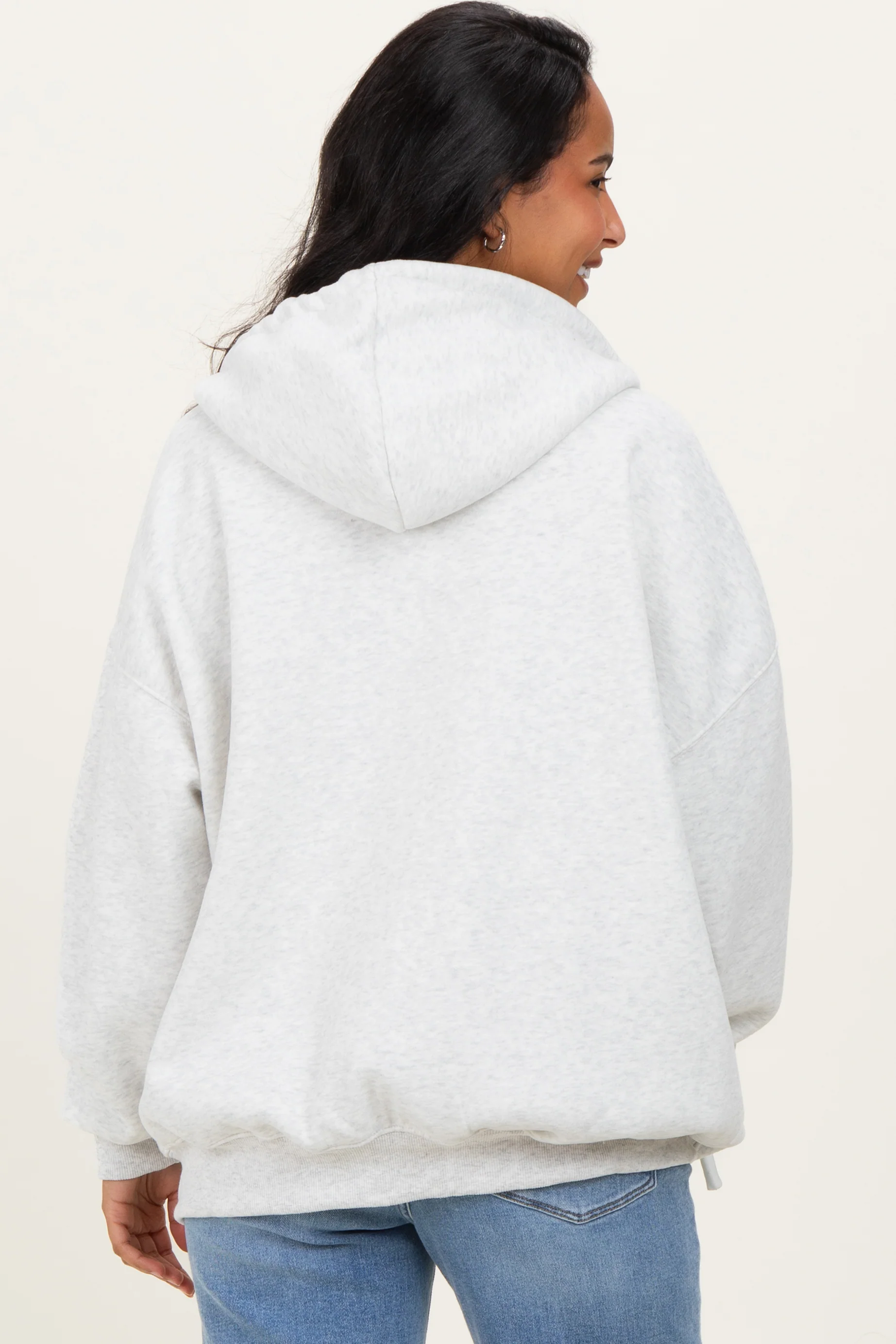 Light Grey Oversized Maternity Zip Up Hoodie - Image 3