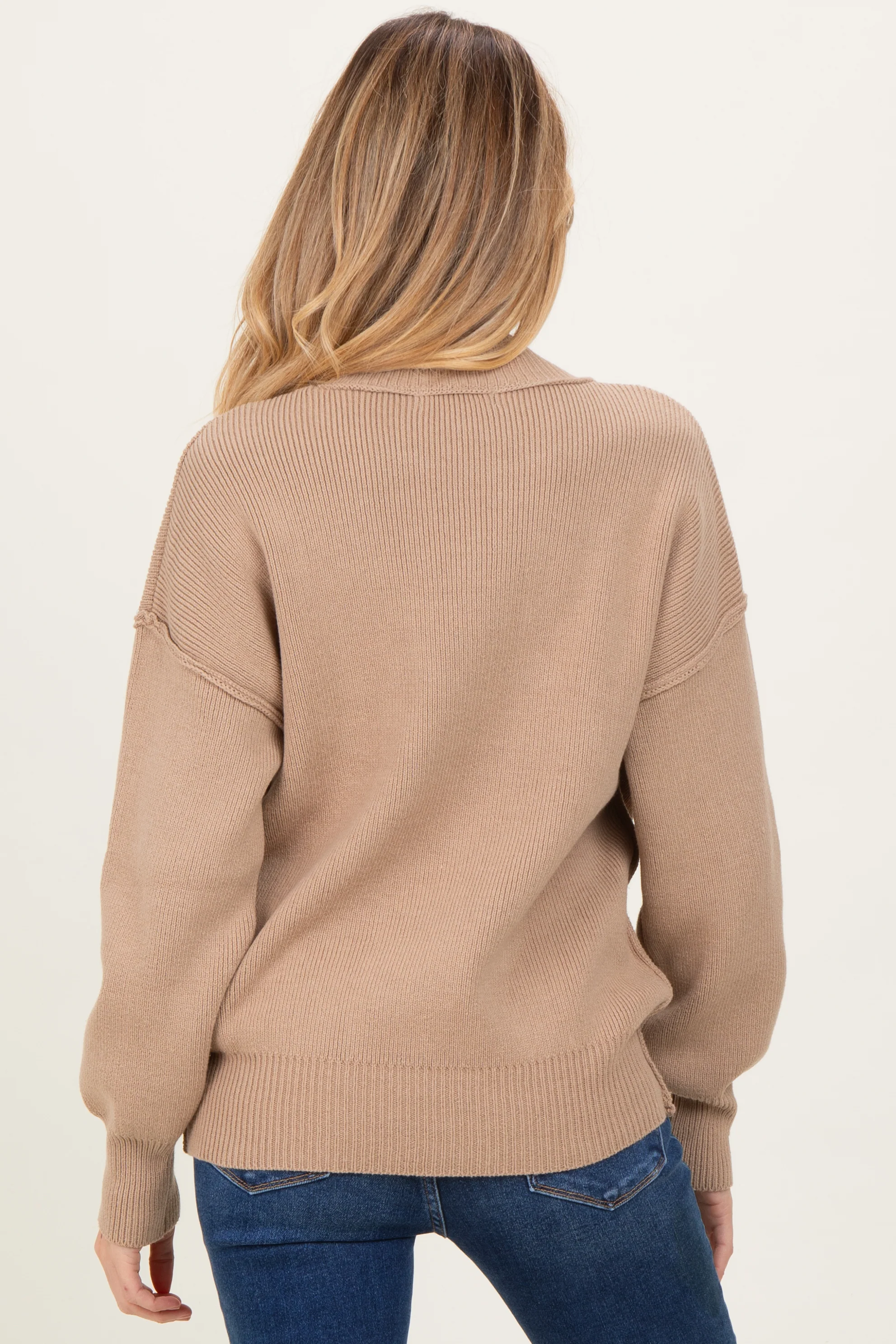 Light Mocha Wide Neck Drop Shoulder Maternity Sweater - Image 4